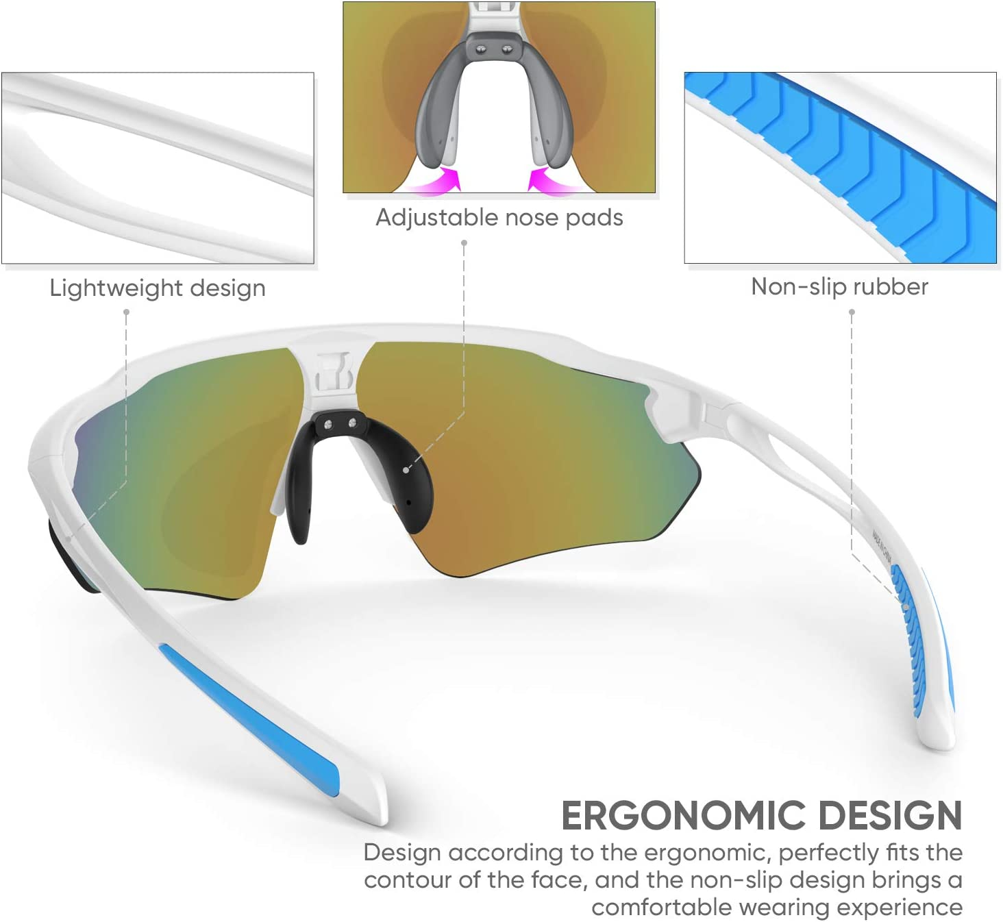 SNOWLEDGE Cycling Glasses for Men Women Teenager with 1/3/5, Polarized or Photochromic Lenses, UV Protection Sports Sunglasses for Bycle, Running, Fishing image number 2