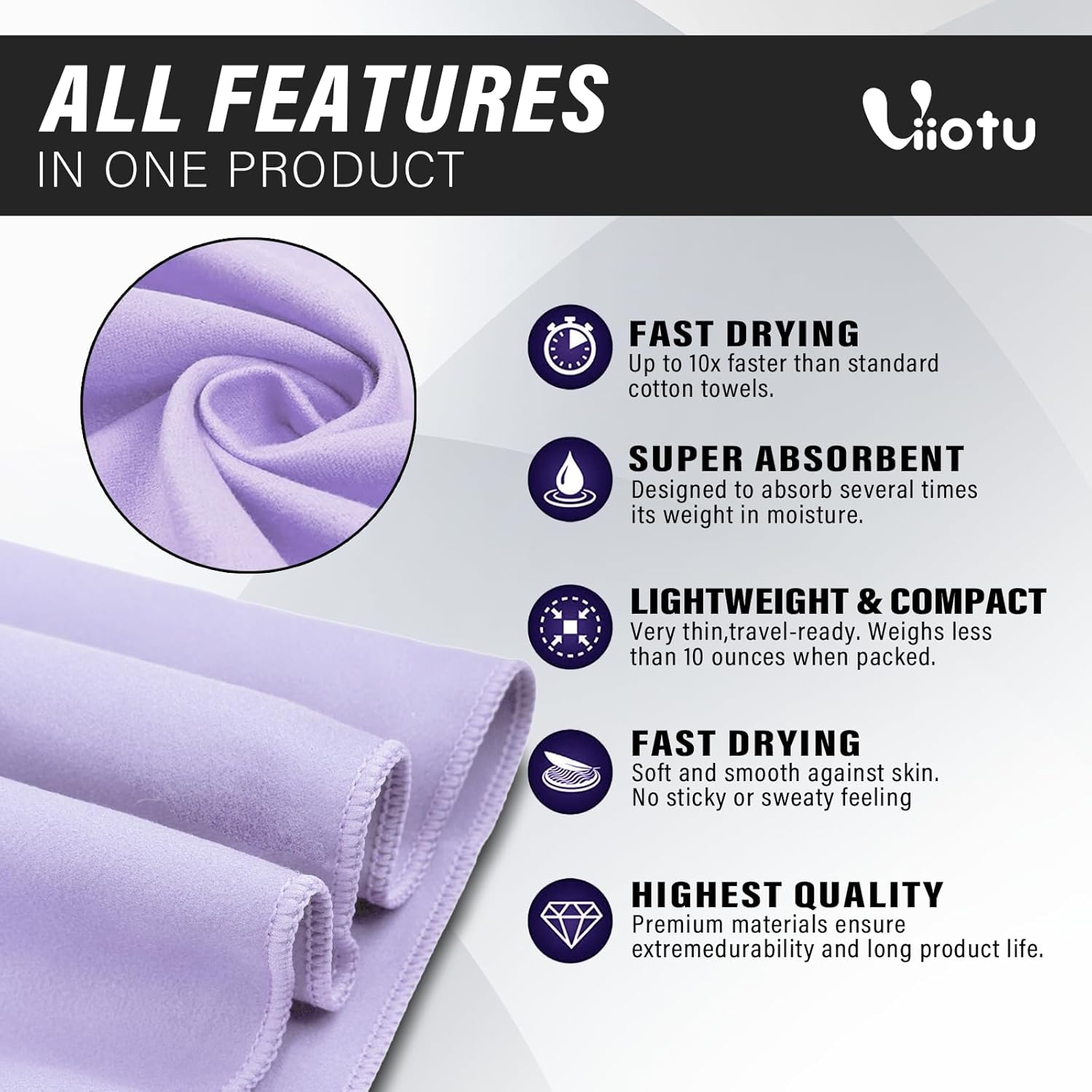 Viiotu 2 Pack Gym Towels for Women (40X80Cm/16 X32), Microfiber Quick Dry Workout Towel, Super Absorbent Suede Soft & Skin-Friendly Yoga Towel for Yoga, Running, Golf & Workout (Purple+Pink) image number 3