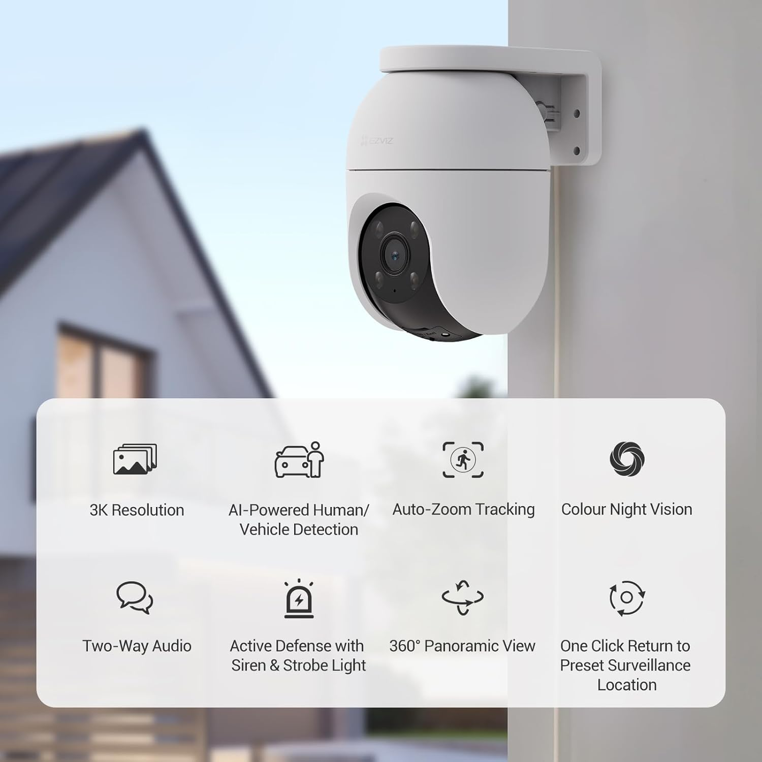 EZVIZ 3K Outdoor Security Camera, 360&deg; PTZ Wifi Camera, Ai-Human/Vehicle Detection, 2-Way Talk, Color Night Vision, Waterproof, One Click Return for Home Security Camera (C8C 5MP) image number 6