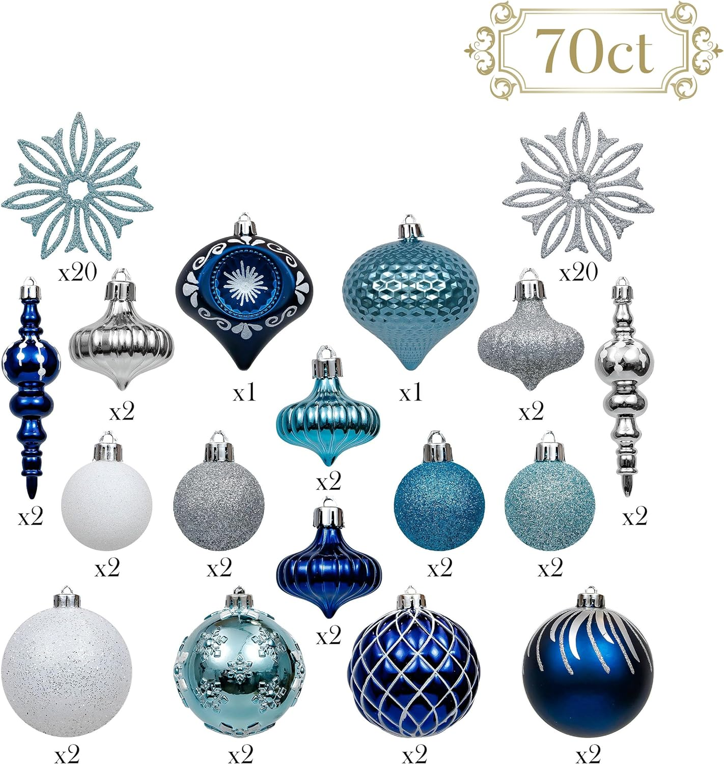 Valery Madelyn Christmas Tree Ornaments, 70Ct Navy Blue and Silver Shatterproof Christmas Balls Decoration Set, Winter Wonderland Hanging Tree Ornament Bulk for Xmas Holiday Party Decor image number 2