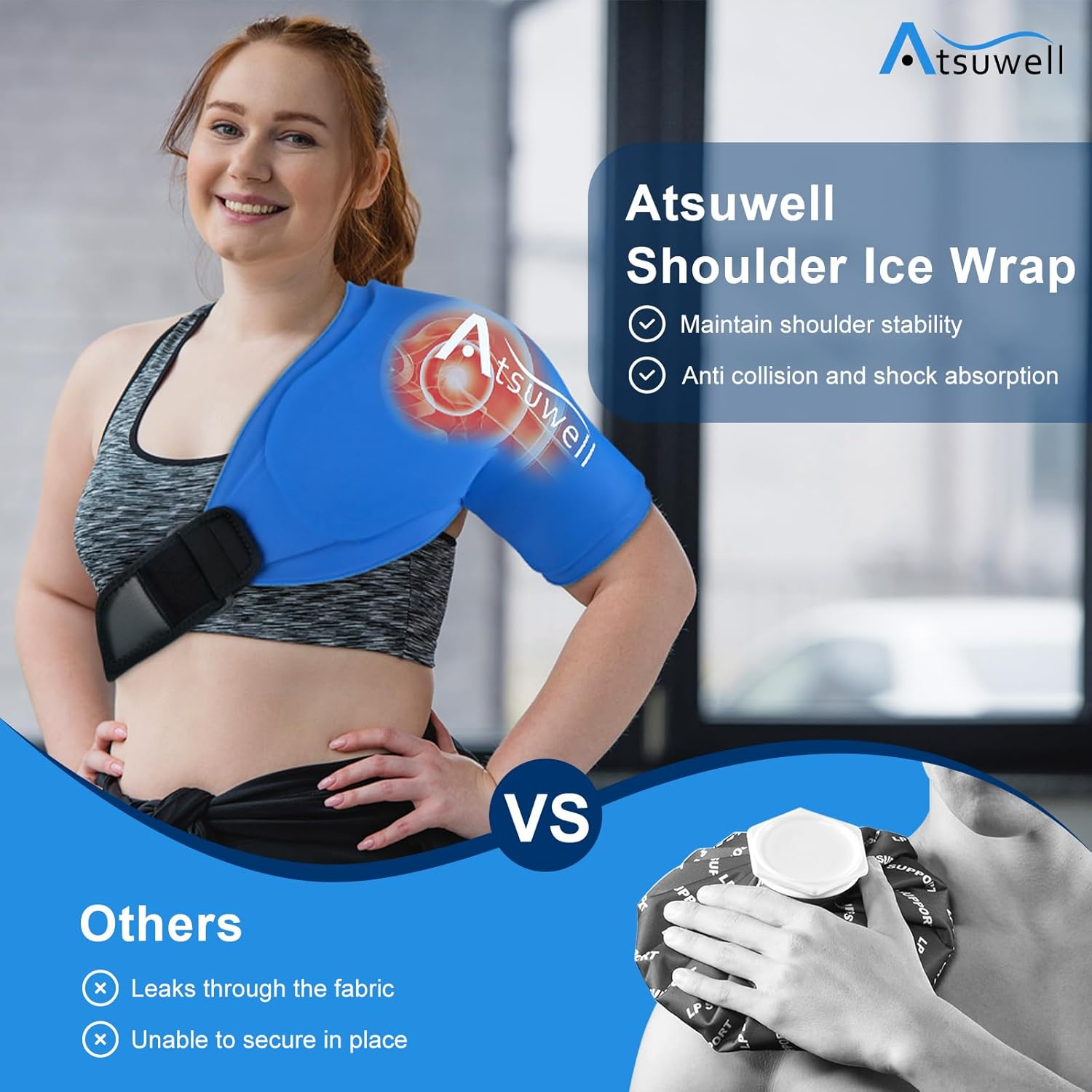 Atsuwell Shoulder Ice Pack Wrap, Shoulder Ice Pack Rotator Cuff Cold Therapy, Gel Ice Pack Shoulder Compression Sleeve for Women & Men, Shoulder Cold Pack Sleeve for Pain Relief, Swelling, Recovery image number 1