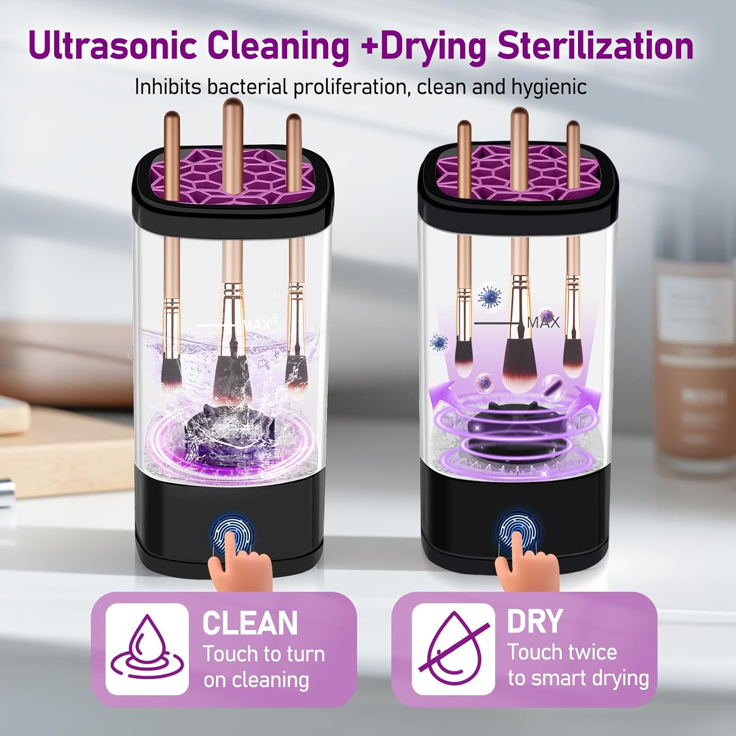 Electric Makeup Brush Cleaner,Quick Efficient Makeup Cleaner for Cleaning and Drying All Brush Types, Portable Automatic Makeup Brush Cleaning Solution for Beauty Lovers-Black