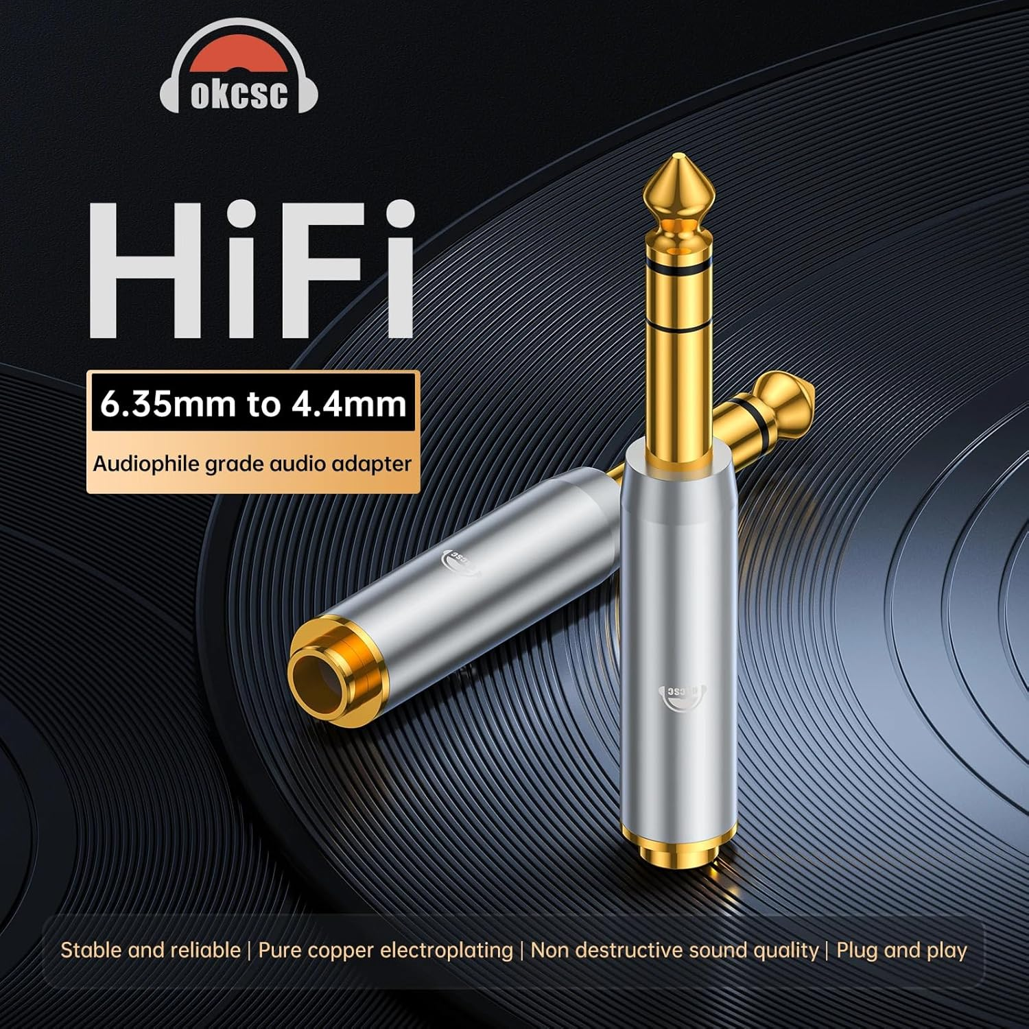 Okcsc 6.35Mm to 4.4Mm Conversion Plug Audio Converter 6.35Mm Male to 4.4Mm Female Pure Copper Plated Fit Headphone Speaker Amplifier Guitar 1Pcs