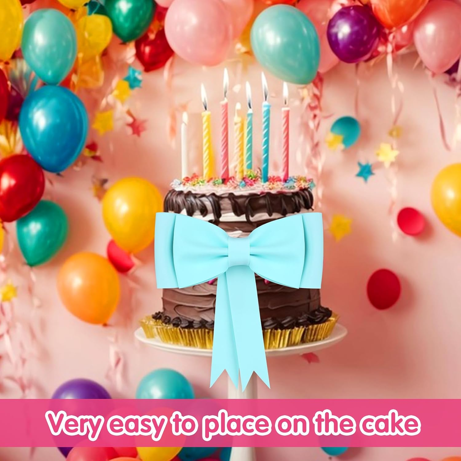 Bow Cake Topper, Oversized Blue Bow Birthday Cake Toppers Bow Cake Decoration Princess Cake Topper Wedding Cake Toppers Cake Decorating Kit for Girl Birthday Wedding Party Cake Decorations Supplies image number 3