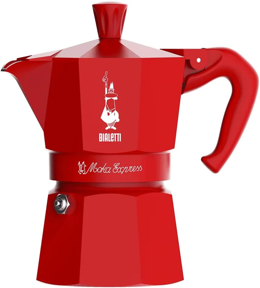 Bialetti Magico Ricordo Moka Express Coffee Maker | 3 Cup Espresso Maker | Durable Aluminium Construction | Ideal for Home Use - Red