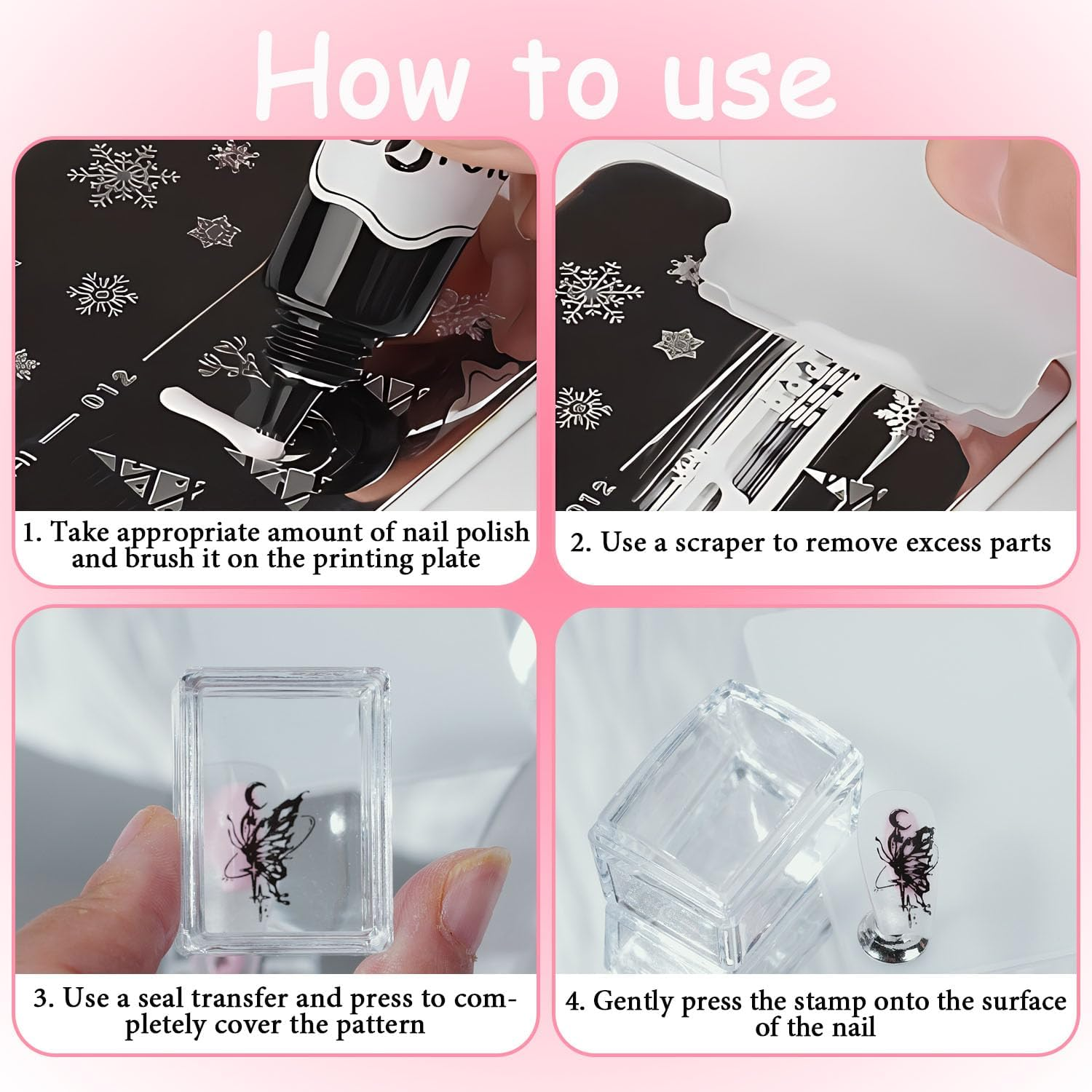Nail Art Stamping Kit - 3Pcs Manicure Printing Design Template with Silicone Nail Stamper for Women Girls Home Salon Manicure Tools image number 4