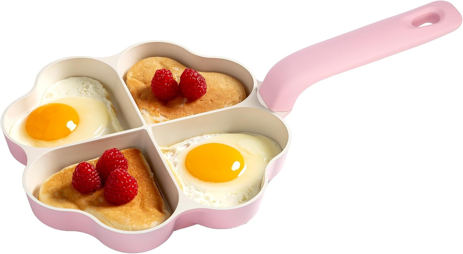 Paris Hilton Heart-Shaped Divided Fry Pan, Ceramic Nonstick Frying Pan with Individual Heart Sections, Dishwasher Safe, 8-Inch, Pink image number 4