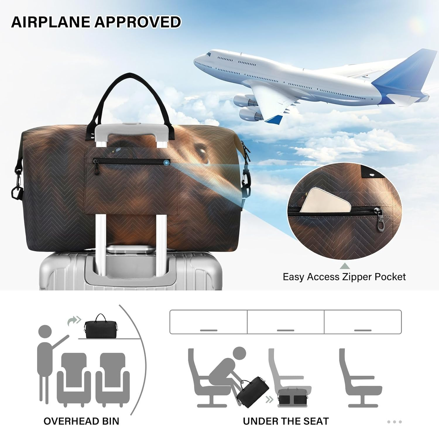 XYMZR Large Travel Duffel Bag, Beautiful Dachshund Sports Tote Gym Bag, Shoulder Weekender Overnight Bag for Women Men, Carry on Luggage with Toiletry Bags, Multi-Colored, Multi-Colored image number 6