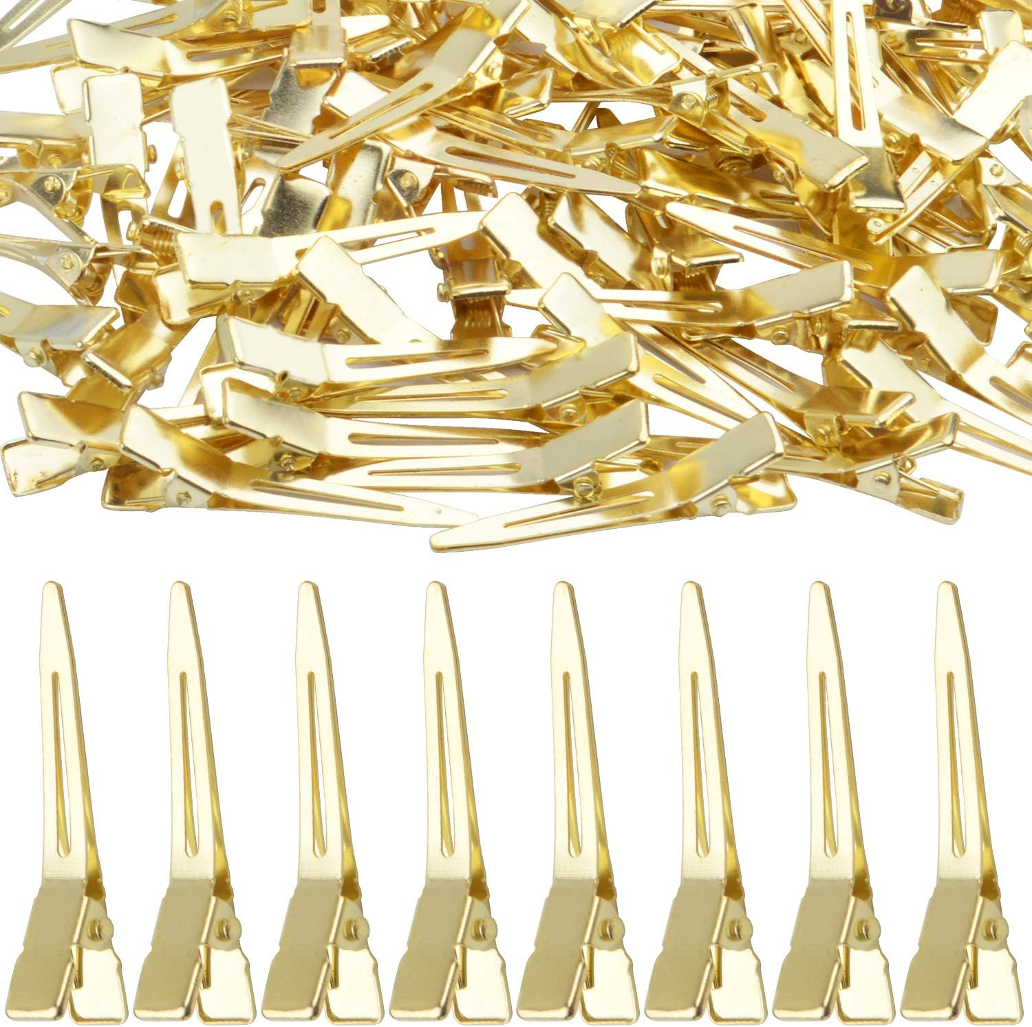 Bronagrand Hair Clips, 100Pcs 4.5Cm Single Prong Clips Gold Curl Pins Duckbill Section Clips for Hair Extensions Styling Crafting