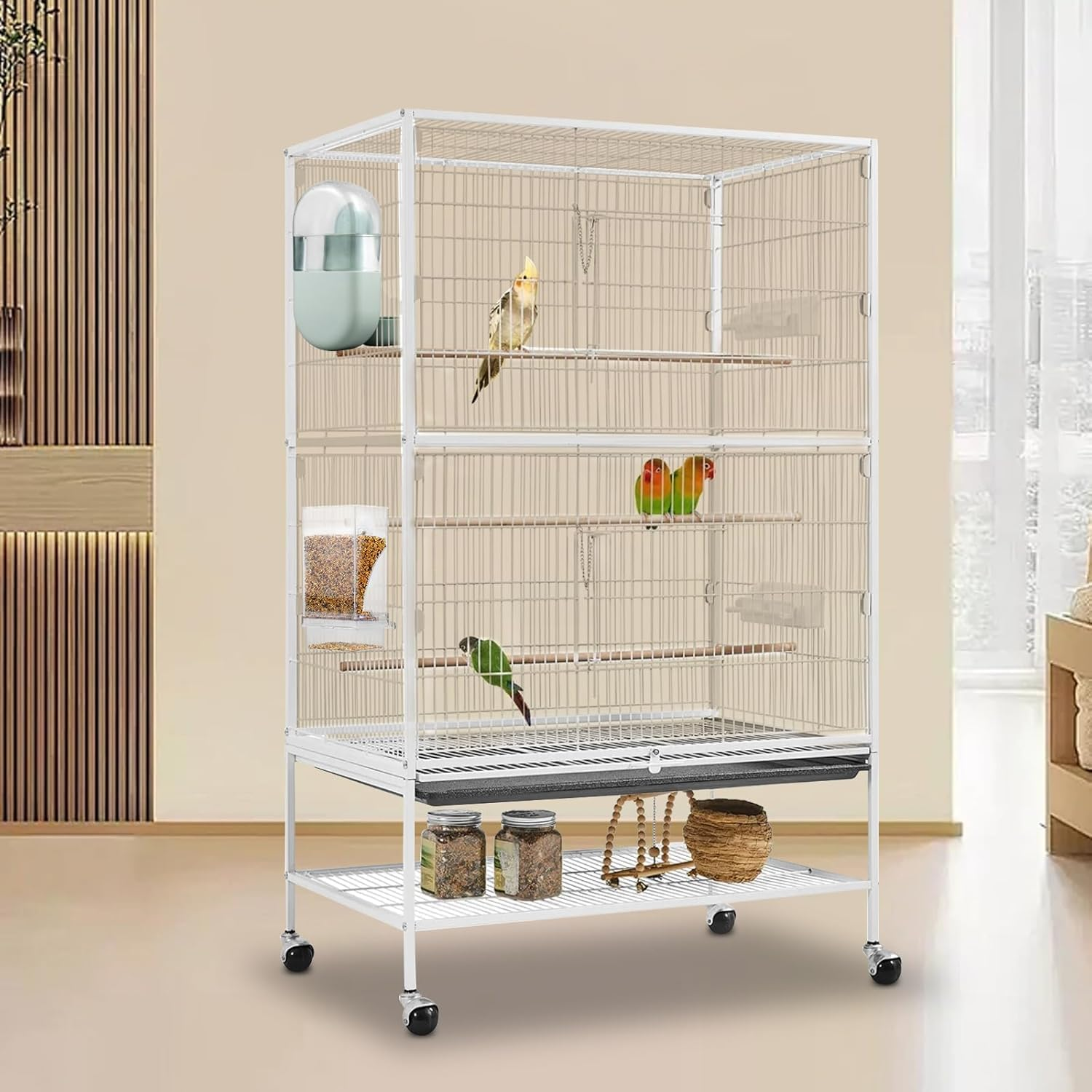 Bird Feeder and Water Dispenser Set, No Mess Automatic Feeding and Hydration, Parakeet Cage Accessories for Parrots, Cockatiels, Finches, Lovebirds and Budgies (Green) image number 1