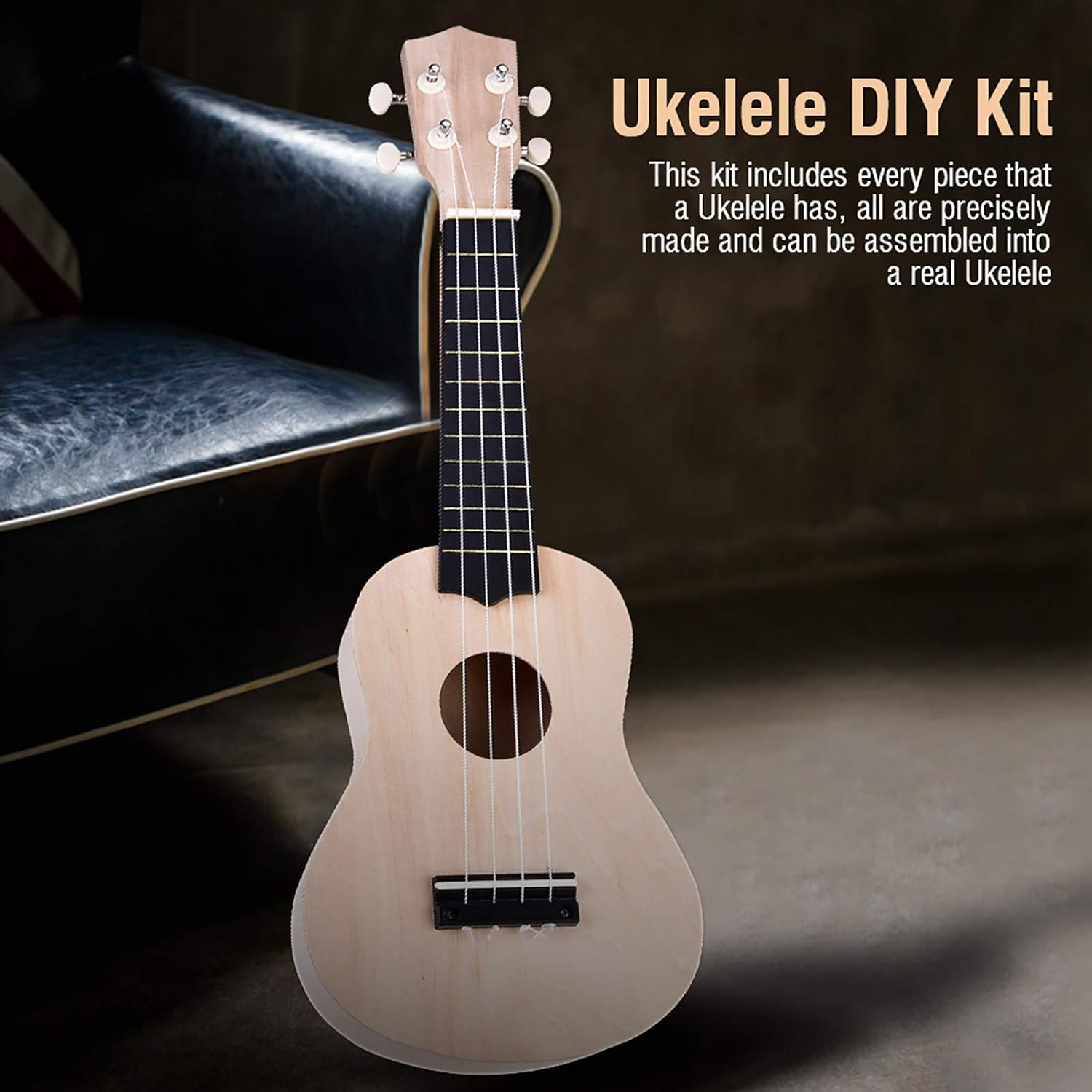 DIY Ukelele, 21Inch 4 String Ukelele, Make Your Own Ukulele DIY Kit, Hawaii Ukulele Kit for Kids Children Teens Adults,Musical Instruments for Beginners,Decompression Toy, Boys & Girls