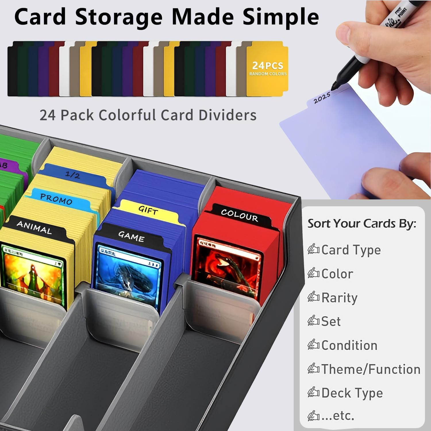 MTG Deck Box, Card Deck Case Black&Grey, 2400+ Trading Card Storage Box, PU Leather Magnetic Closure Commander Storage Boxes Magic Cards Protectors Fit for Yugioh, MTG and Sport Cards&hellip; image number 2