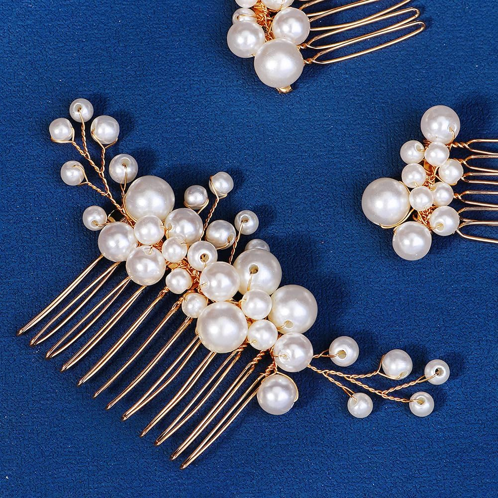 5 Pieces Small Pearl Hair Combs Pearl Metal Hairpins Bridal Wedding Hair Clips Bridal Hair Accessories Side Comb Hairpiece Pearl Hair Accessories Elegant Hair Accessories image number 2