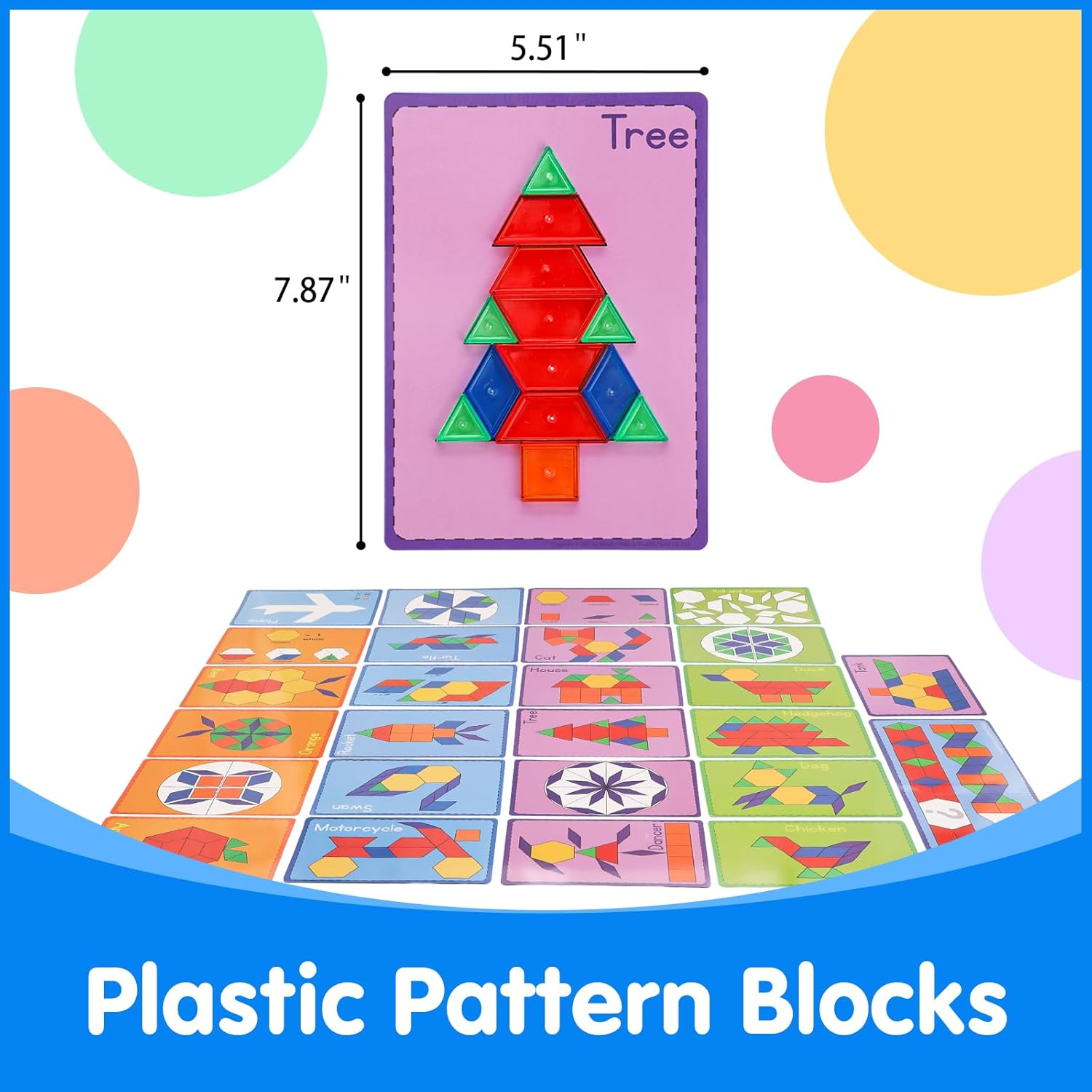 140 Pcs Translucent Pattern Blocks,Geometric Shapes,Translucent Toys,Light Table Accessories and Manipulatives,Includes 46 Activity Cards image number 4