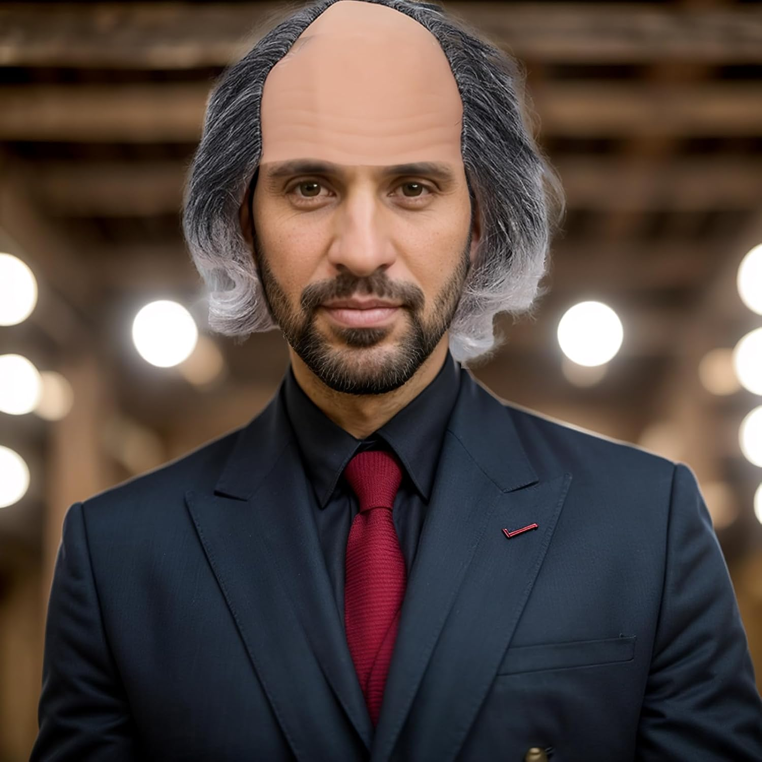 Dqwtb Short Curly Old Man Bald Cap Wig Mad Gray Scientist Synthetic Balding Anime Cosplay Halloween Costume Wigs image number 2