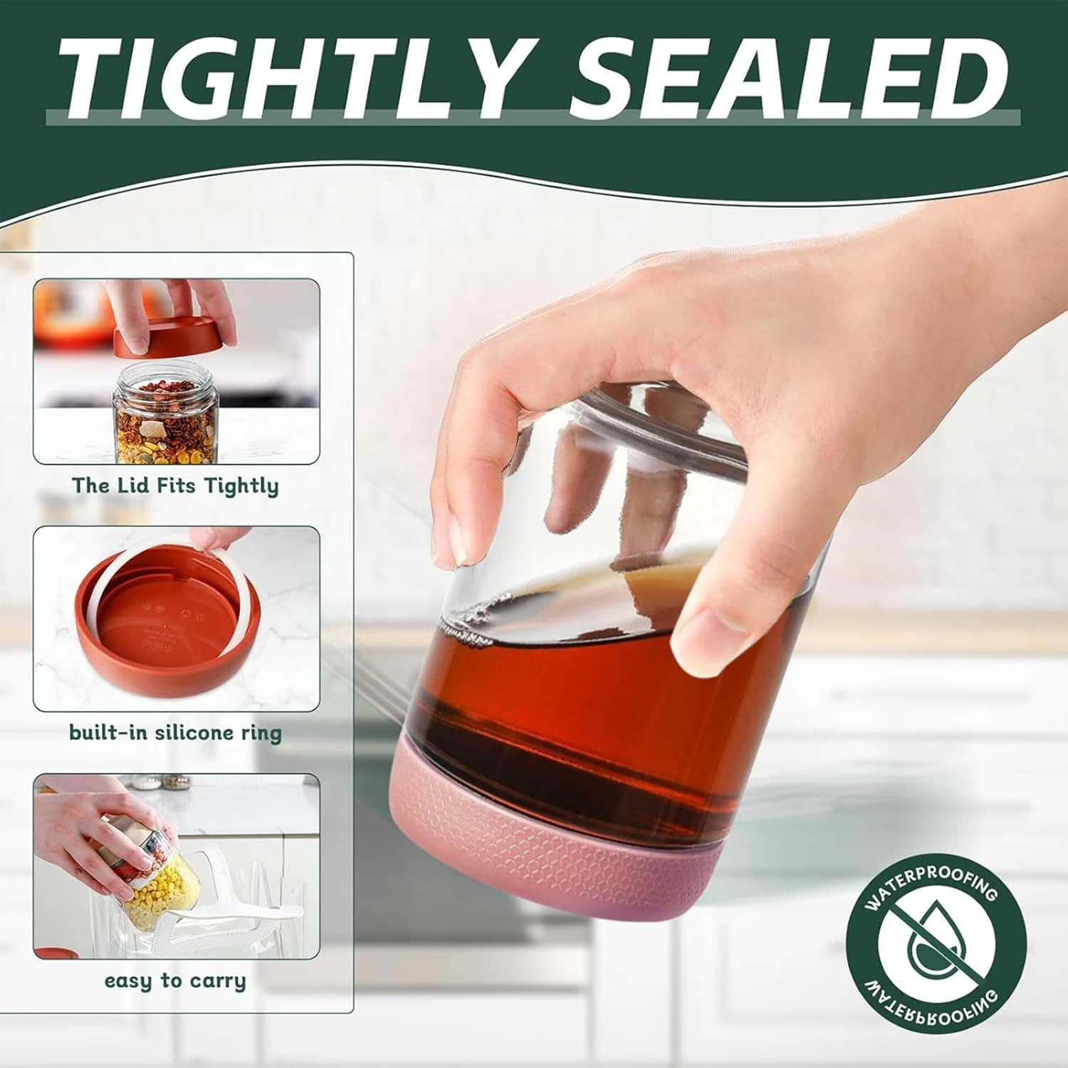 6 Pack Overnight Oats Container Jar with Lid, 10 OZ &16 OZ Wide Mouth Jar & Airtight Glass Food Storage Jar, Meal Prep Container for Salad, Spice, Dressing, Snacks,Sauce image number 4