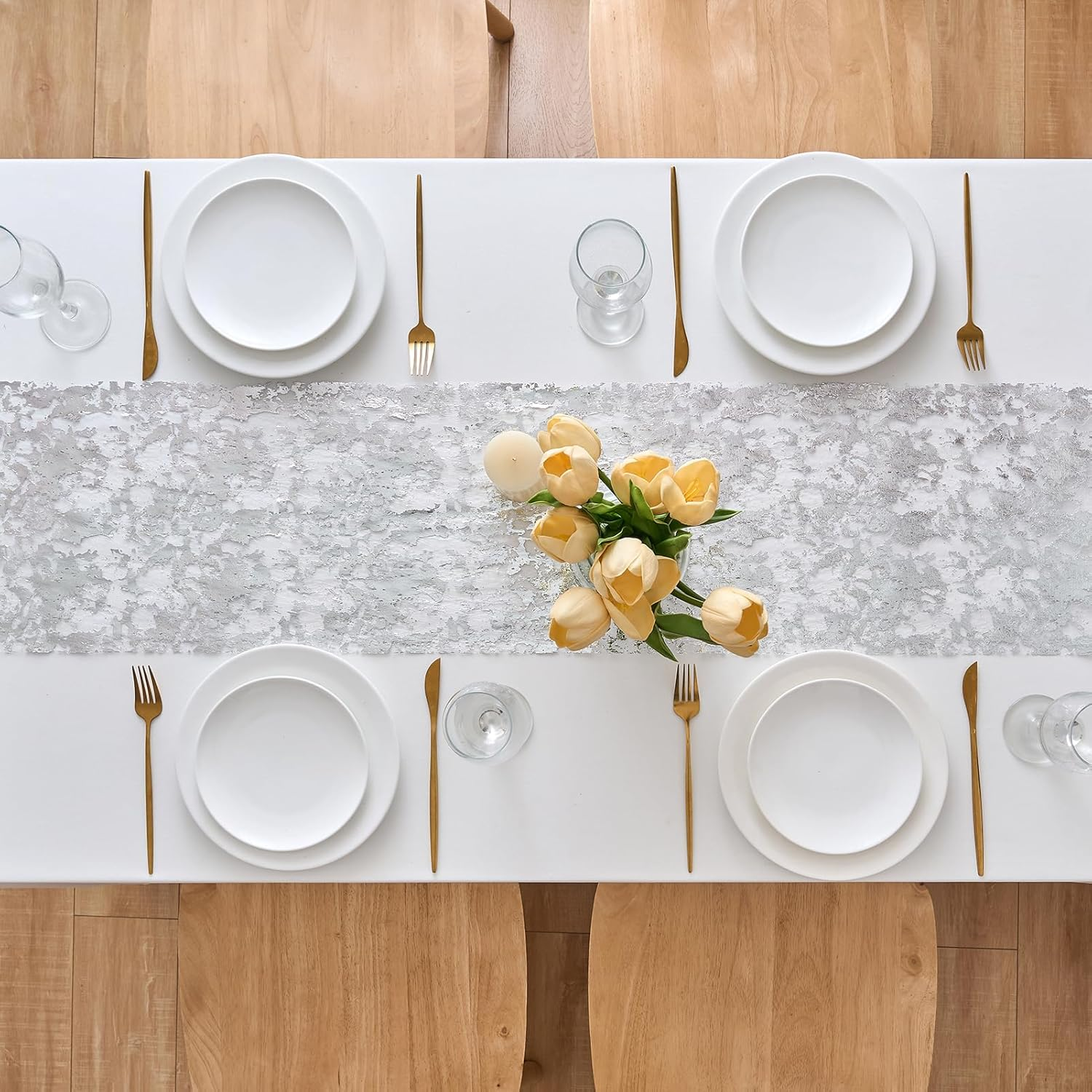 CHUQING Silver Table Runner 11X394 Inches,Glitter Silver Mesh Table Runner Roll,Silver Centerpiece Table Decorations for Birthday Wedding Party Baby Shower Graduation Christmas image number 3