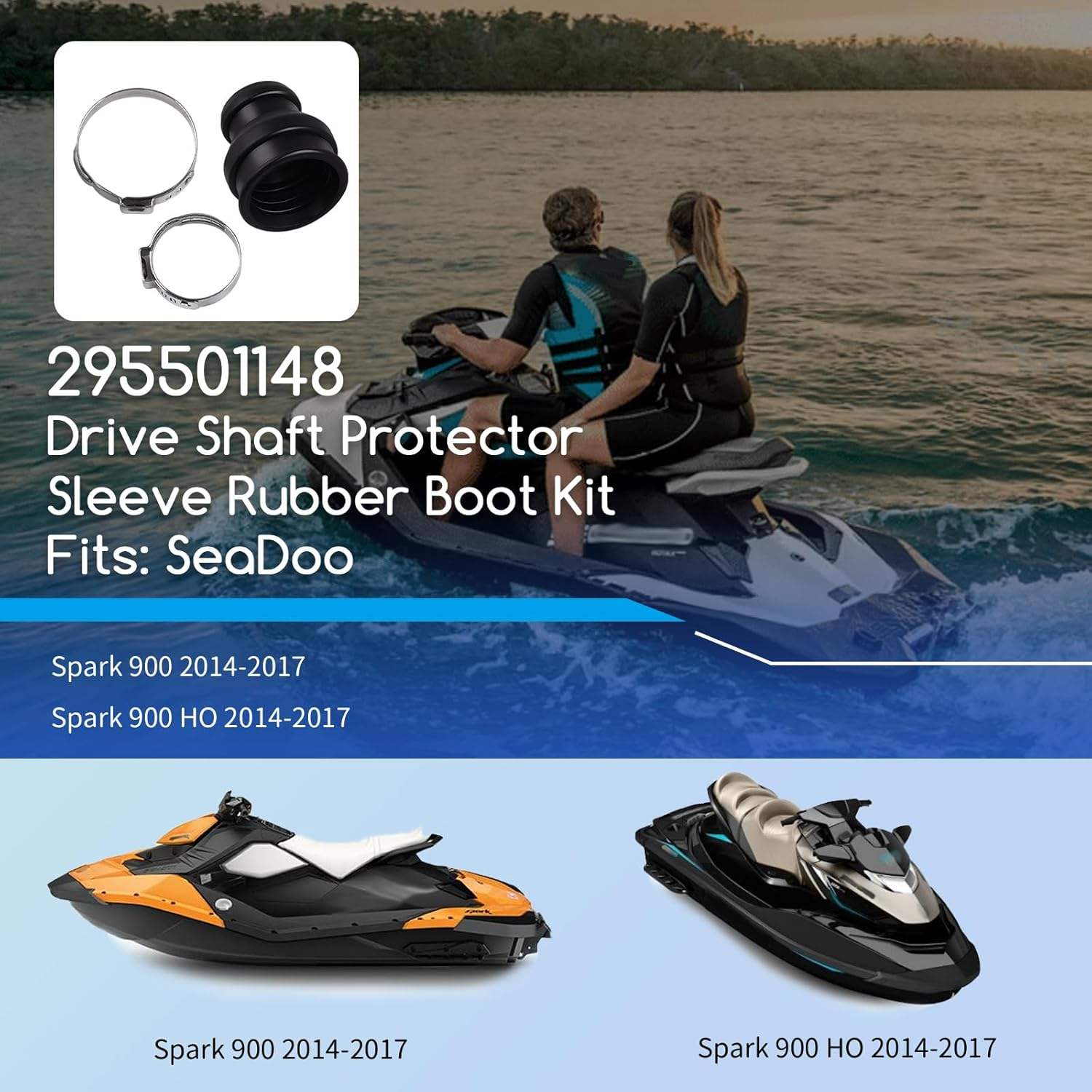 295501148 Drive Shaft Protector Sleeve Rubber Boot Kit & Clamps Compatible with Seadoo 2014 2015 2016 2017 Spark 900 and Spark 900 HO, Replace# 271001762 271001922