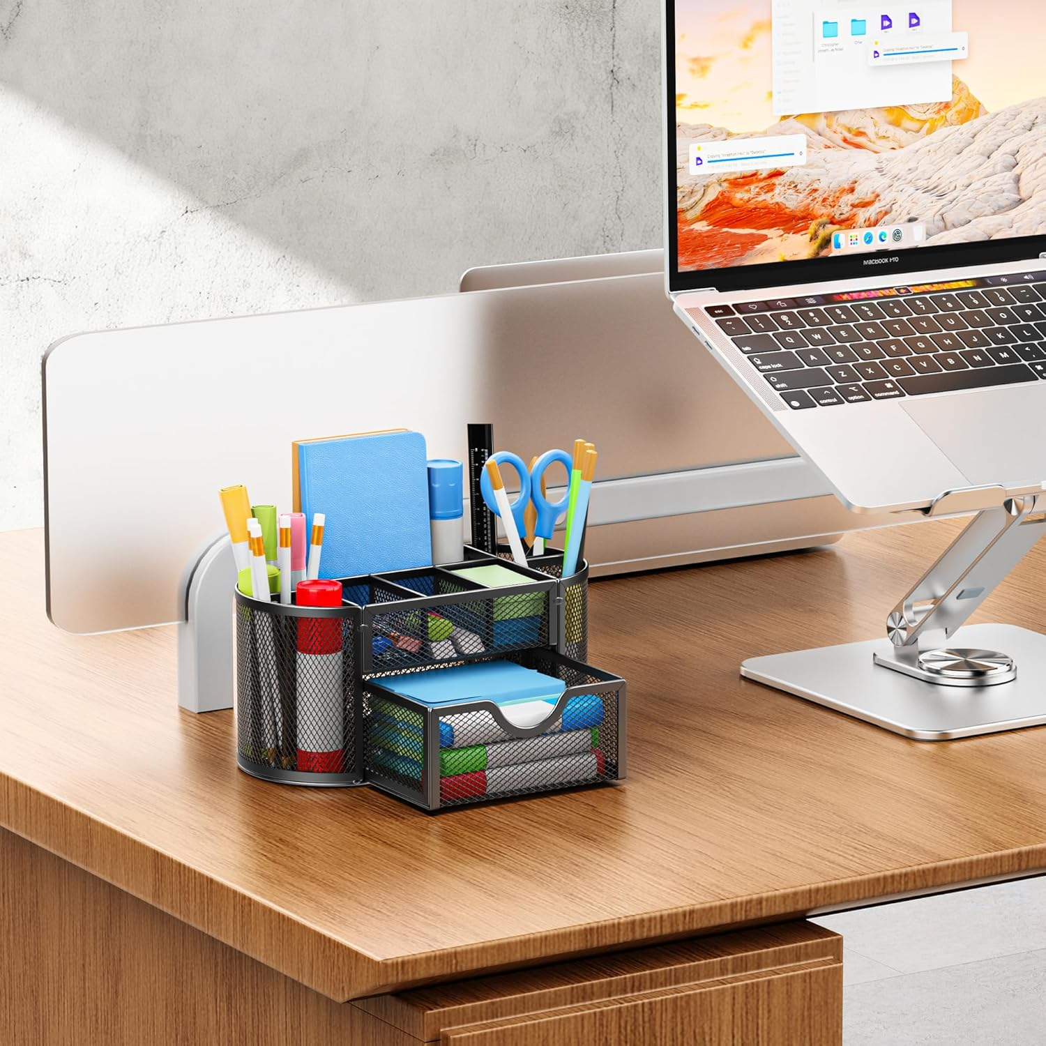 Auvo APH01 Mesh Desk Organizer with Drawers, Pen Holder and Desk Organizer, 9 Compartments for Office Supplies, Black