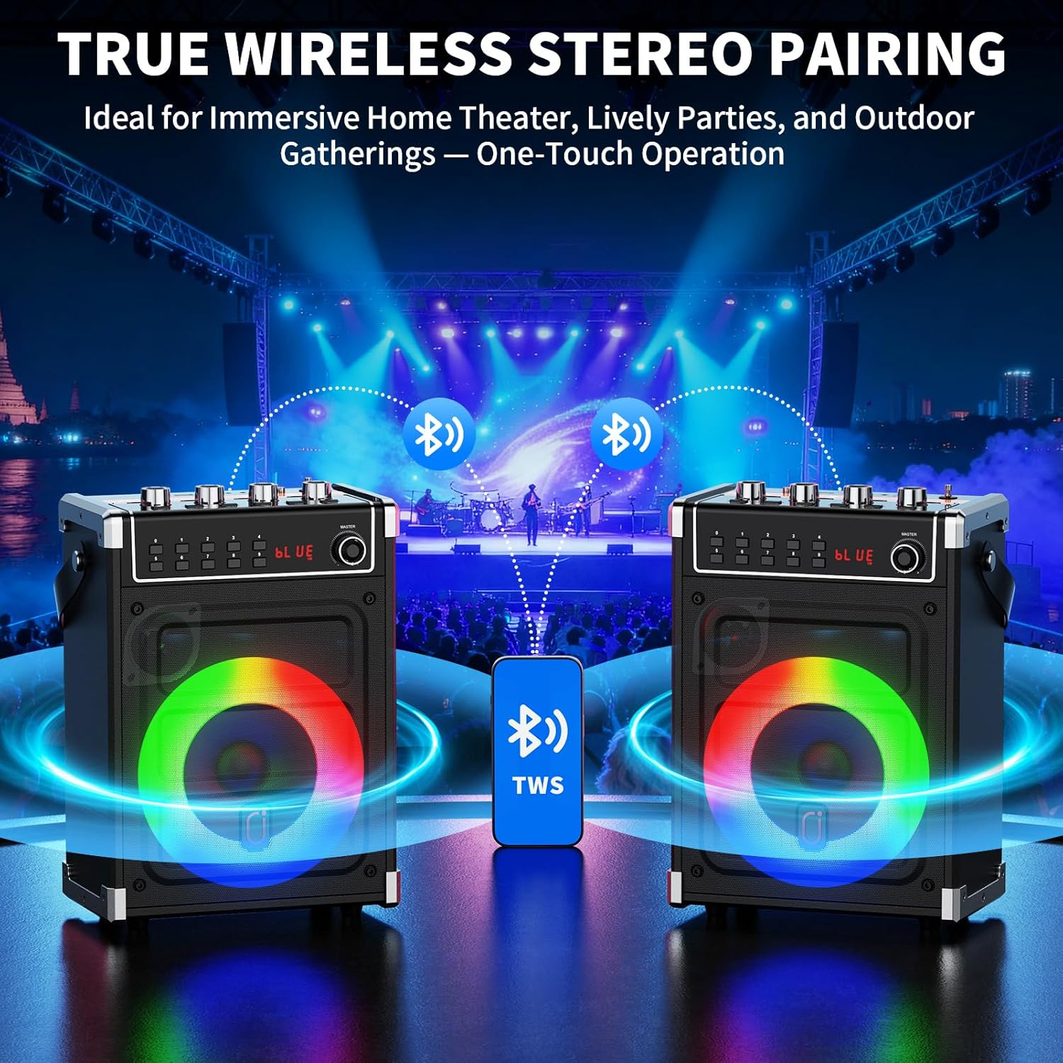 Karaoke Machine with 3 Wireless Microphones for Adults, Portable Bluetooth Karaoke Speaker with Bass/Treble Adjustment, PA System with Echo Effect, Support TF Card/Usb/Aux/Fm/Rec/Tws (Black 2 Mics) image number 1