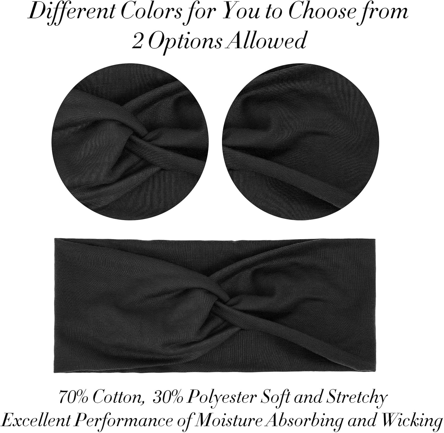 COMNICO Dimeho 2Pcs Wide Headbands for Women Turban Headbands for Women Wide Vintage Head Twist Knotted Stretchy Wraps Head Bands Hair Accessories Black Large African Style Head Bands image number 6