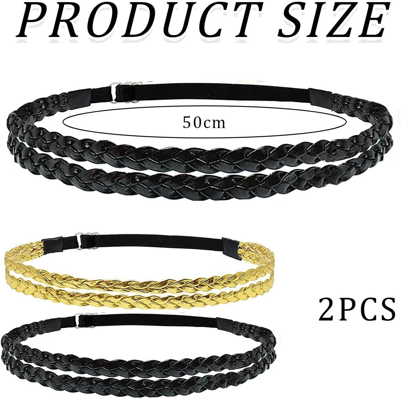 Pack of 2 Braided Elastic Hair Bands, Retro and Stylish, Simple and Personalised Hair Accessories for Women, Adjustable Size, Clothing Accessories. image number 5