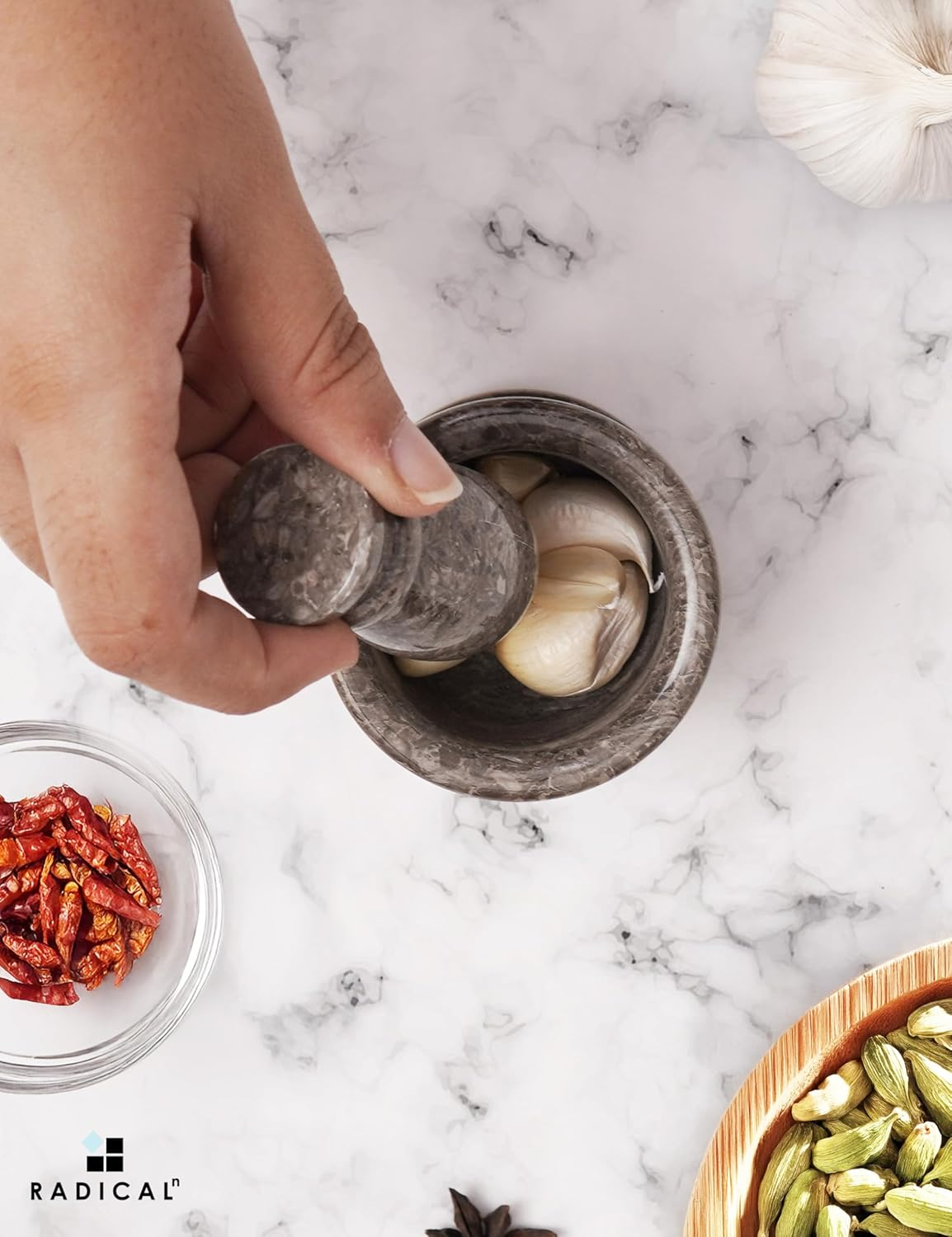 Radicaln Marble Mortar and Pestle Set Oceanic 2.5" Inches Handmade Spice Grinder & Garlic Crusher for Kitchen Mortar and Pestle Set Small Herb Grinder image number 1