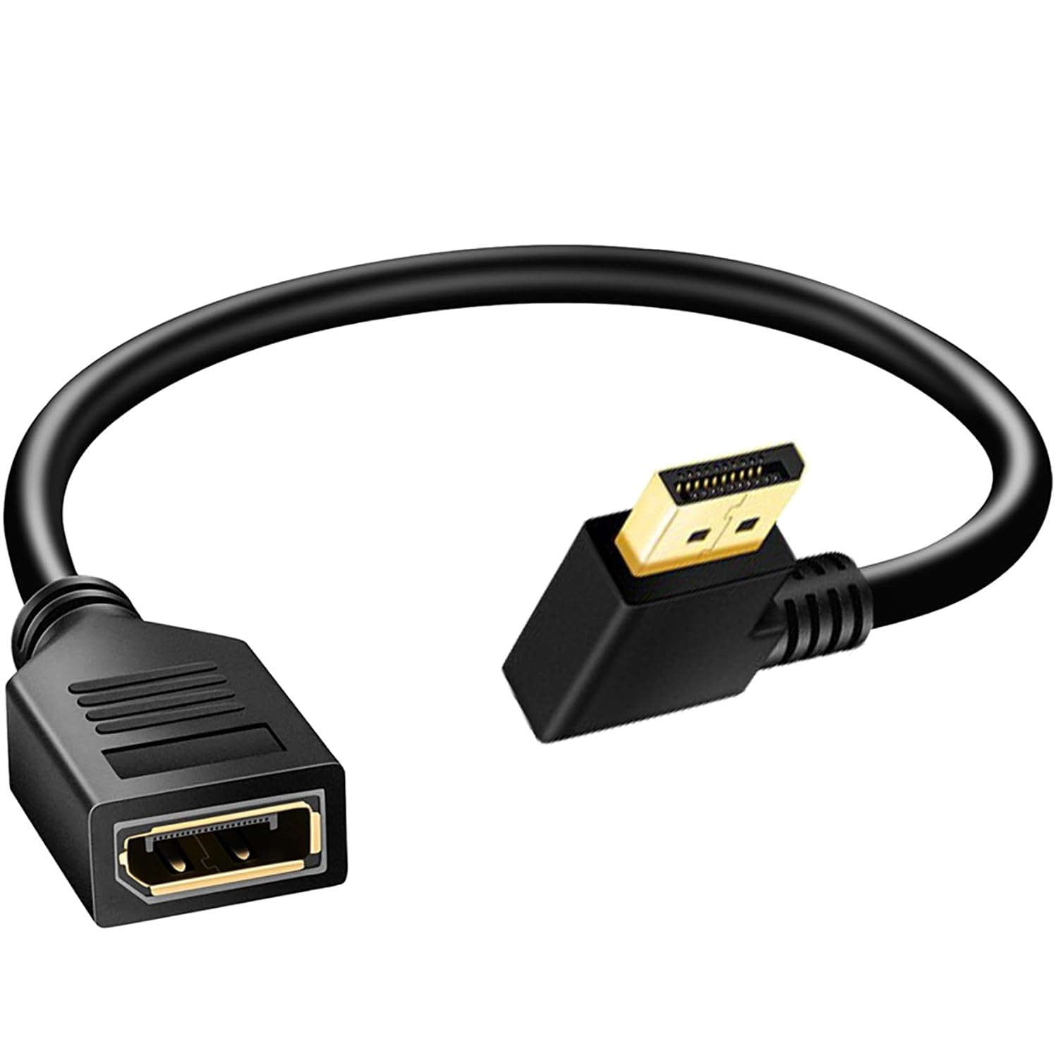 Tunghey Right Angle Displayport Extension Cable 0.3M, 4K DP Extender Cable(4K@60Hz,2K@144Hz, 2K@165Hz), DP Male to DP Female 1.2 Cable,Compatible with Computer Desktop Laptop (Down Angle)