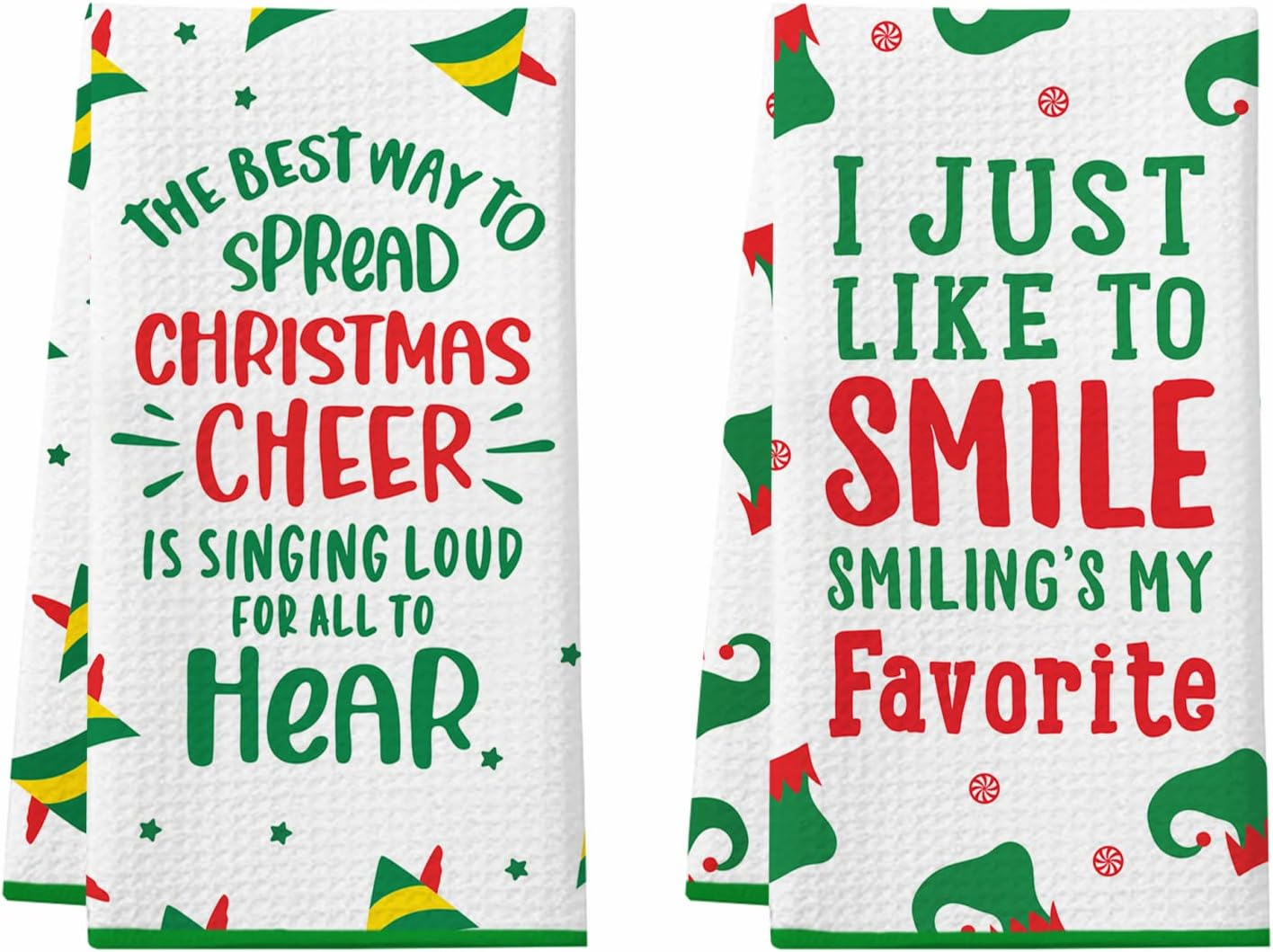 Funny Christmas Kitchen Towels, 2 Pack Buddy the Elf Dish Towels, Cute Merchandise Gift Hand Towels, Kitchen Bathroom Decorations, Novelty Xmas White Elephant Gifts for Women Men