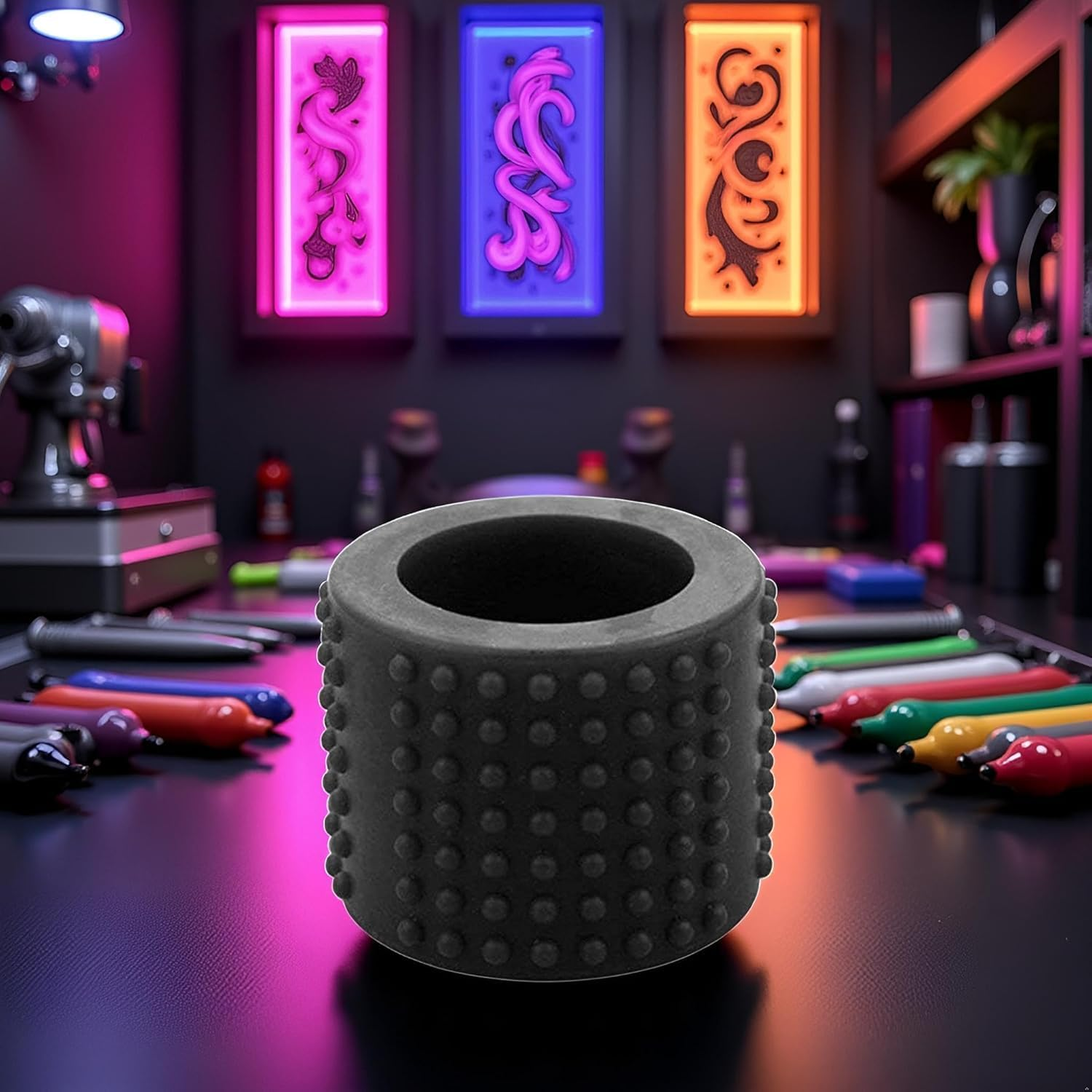 Black Food-Grade Silicone Tattoo Grip Cover - Dia 25X30Mm Professional Pen Sleeve | Non-Slip Grip Accessories for Tattoo Artists,Machine Parts, Professional Supplies (3.7X3Cm) image number 5