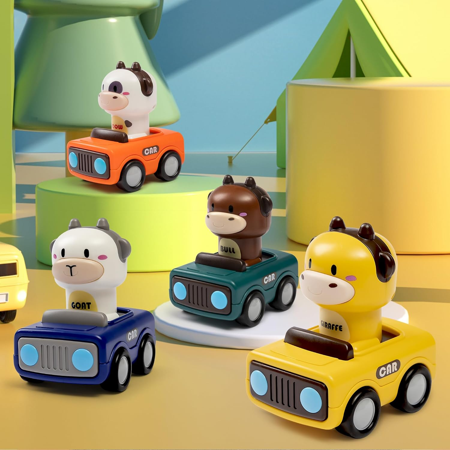 4 PCS Press and Go Cars Toys for 1 2 3 Year Old Boy, Infant Animal Racing Car for Toddlers 1-3, 1 Year Old Boy Girl Gifts Baby Play Vehicle Set, 1St Birthday Gifts, Pull Back Car Toy for 6-18 Months - Dinosaurs image number 7