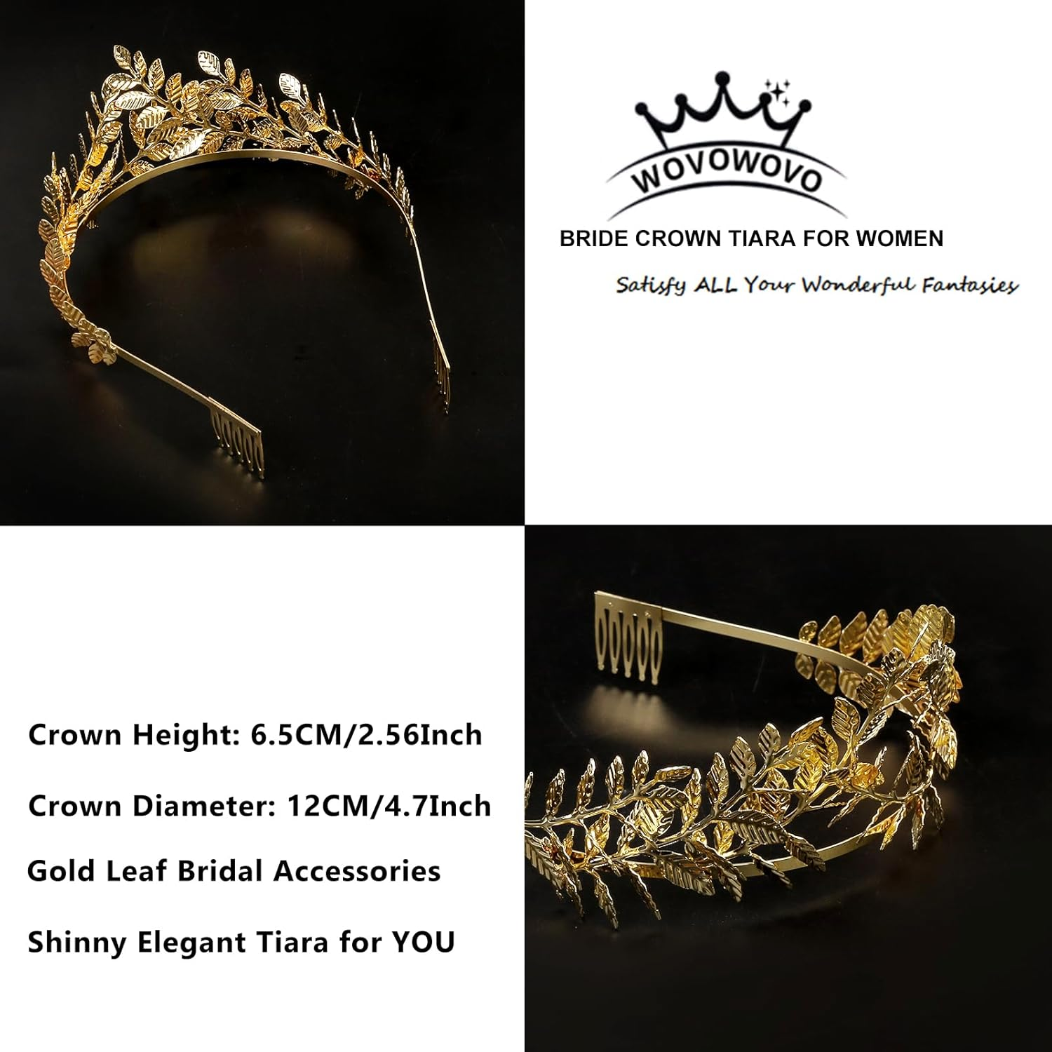 WOVOWOVO Gold Leaf Crowns for Women Girls Bride Wedding Tiaras Hair Accessories Bridal Headband Headpiece Greek Goddess Cosplay Photo Prom image number 6