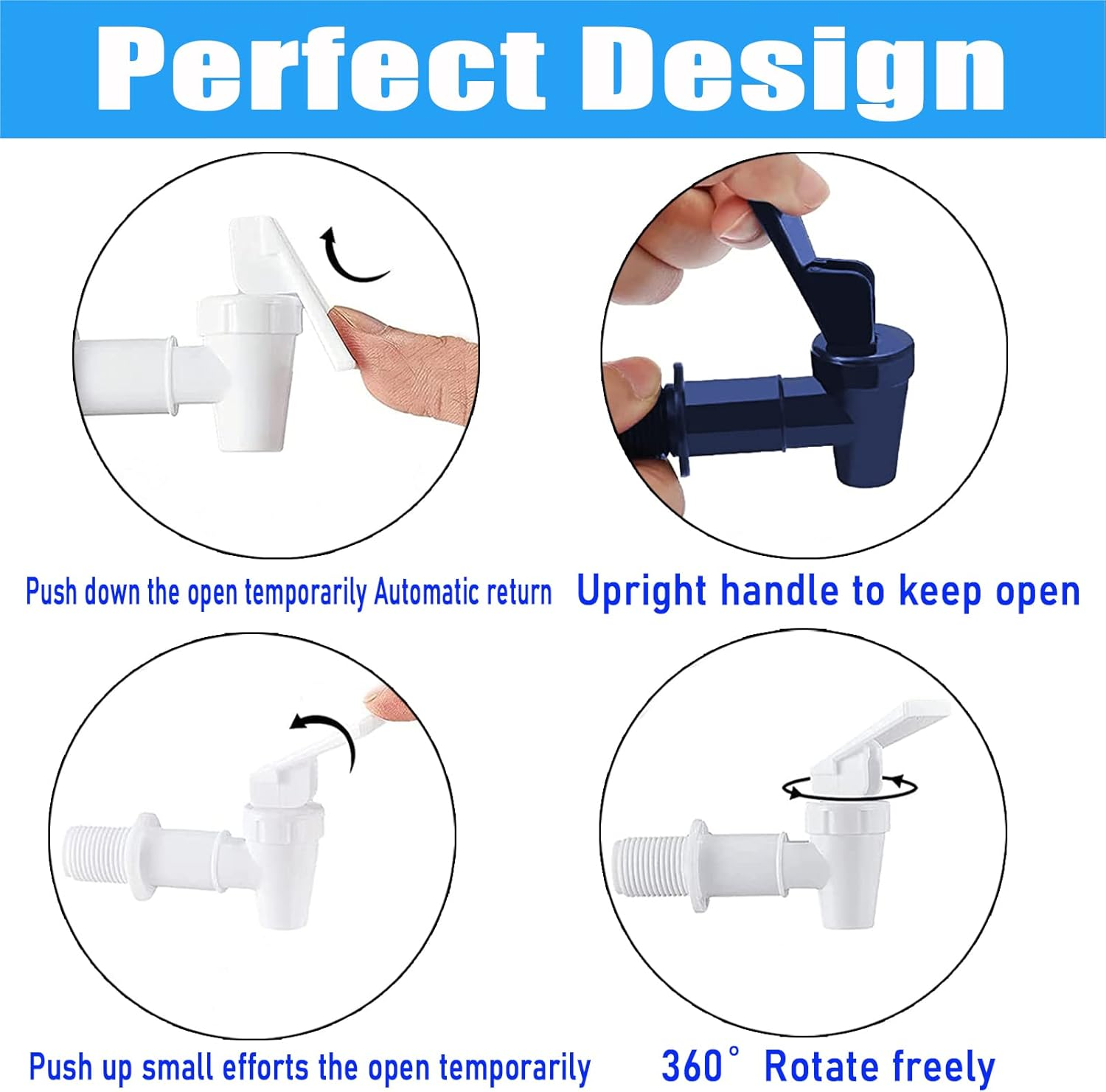 4 Pack 3/4Plastic Faucet,Replacement Cooler Faucet Water Bottle Jug Reusable Spigot Spout, BPA Free Dispenser Tap Set, Water Crock Valve Gravity Water Spigot (3/4" External Thread) image number 3