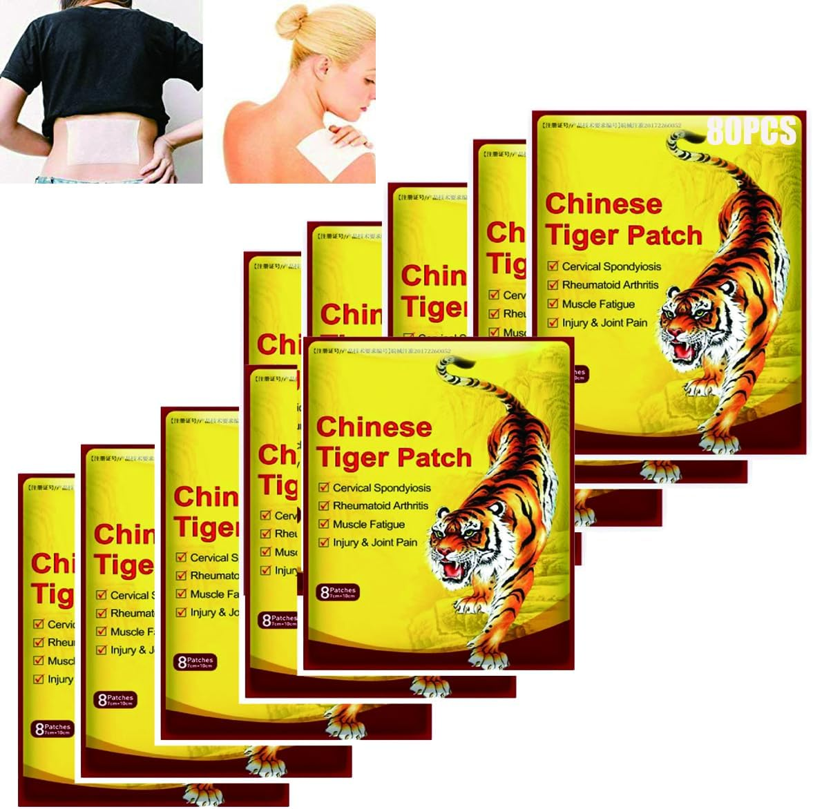 80Pack(8Pack/Bag) Chinese Pain Relief Plaster,Tiger Relief Patches, Tiger Plaster, Back Patch for Knee, Neck, Muscle, Shoulders, Body Herbal Plaster for Arthritis Knee Joints Back Pain