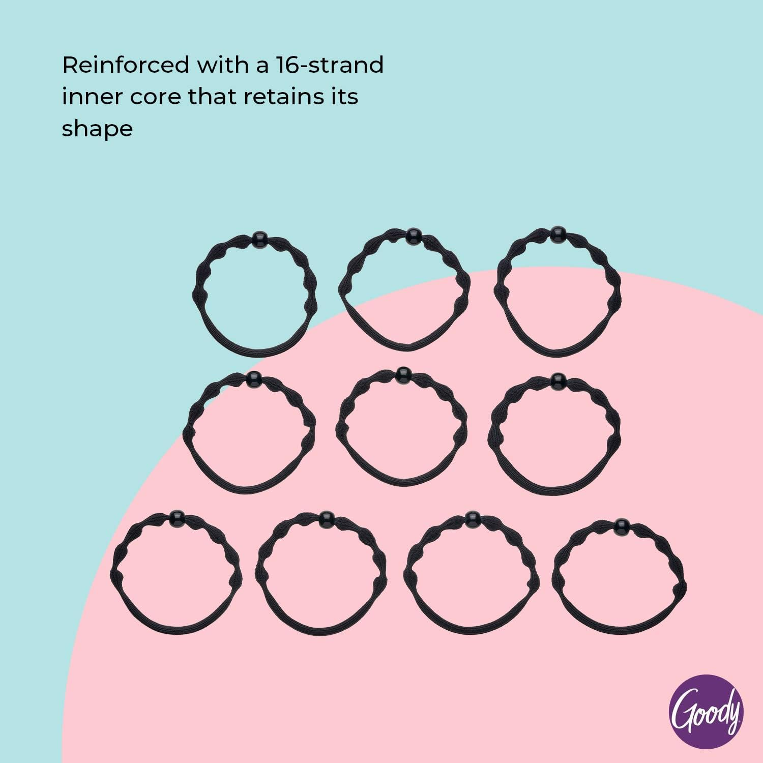 Goody Ouchless Forever Hair Elastics - 10 Ct, Black, Damage-Free Bands, 3X Stronger Hair Ties, Retainable Shape, 16 Strand Inner Core, Hair Accessories for Women & Men, for Fine Hair image number 2