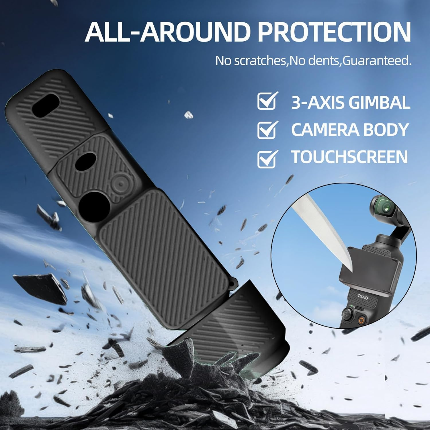 Pocket 3 Case, Soft Silicone Protective Case Compatible with Pocket 3 Creator Combo, Lightweight Creen Protector Grip Cover Accessories - Black image number 4