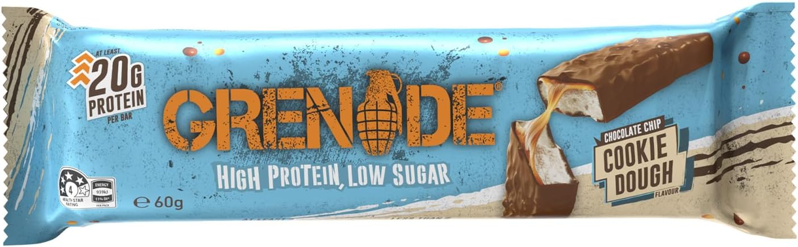 Grenade High Protein, Low Sugar Bar - Chocolate Chip Cookie Dough, 12 X 60 G image number 2