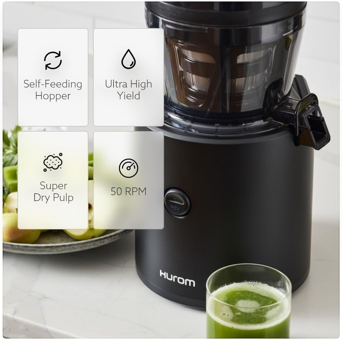Hurom H320N Cold Press Juicer, Ultra Low Pulp, Slow Juicer, Masticating, Vegetable Juicer, Fruit Juicer, Quiet Motor, Mesh Strainer, BPA Free (Matt Black) image number 5