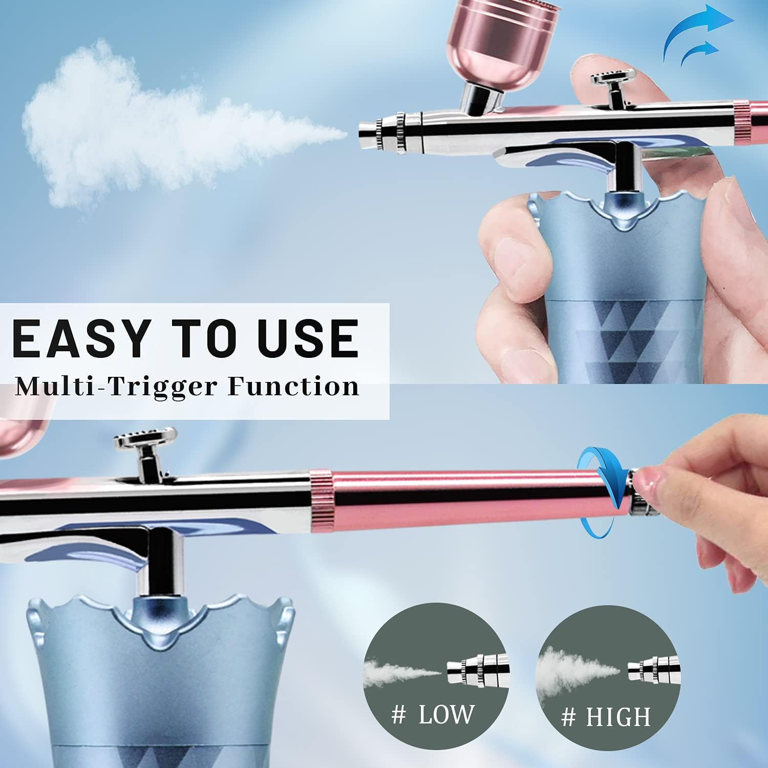 Redini Cordless Airbrush Kit, Mini Kit for Painting, Handheld Cake with Compressor, Rechargeable Makeup Makeup, Decor, Model, Nail Art, Tattoo, Barber, Blue image number 1