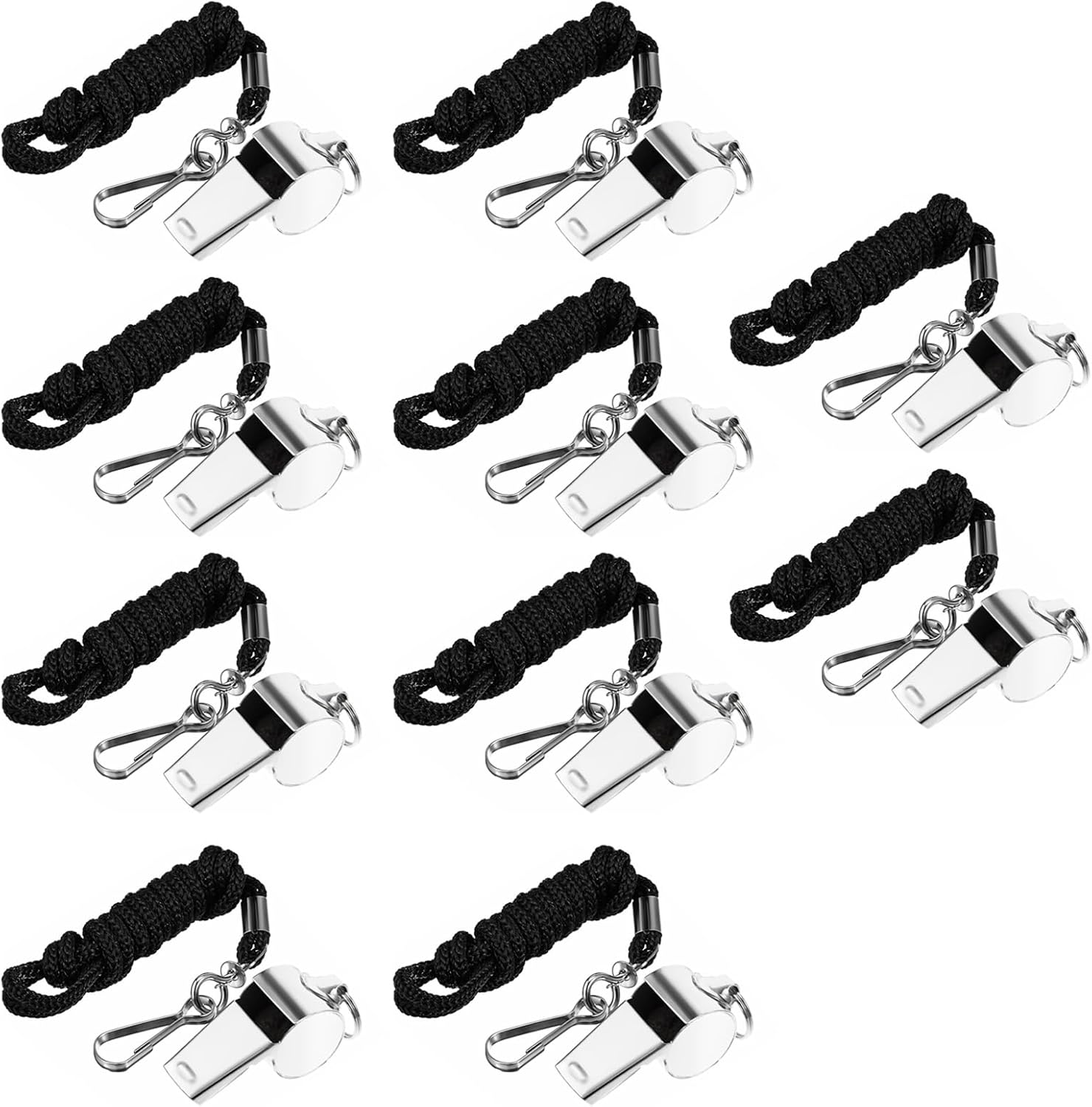 10 Pcs Metal Whistle with Lanyard &ndash; Loud & Crisp Sound Sports Whistles for Referees, Coaches, Teachers, Police, Survival, Training, Outdoor Sports, Gym, Lifeguard, Safety, Dog Training