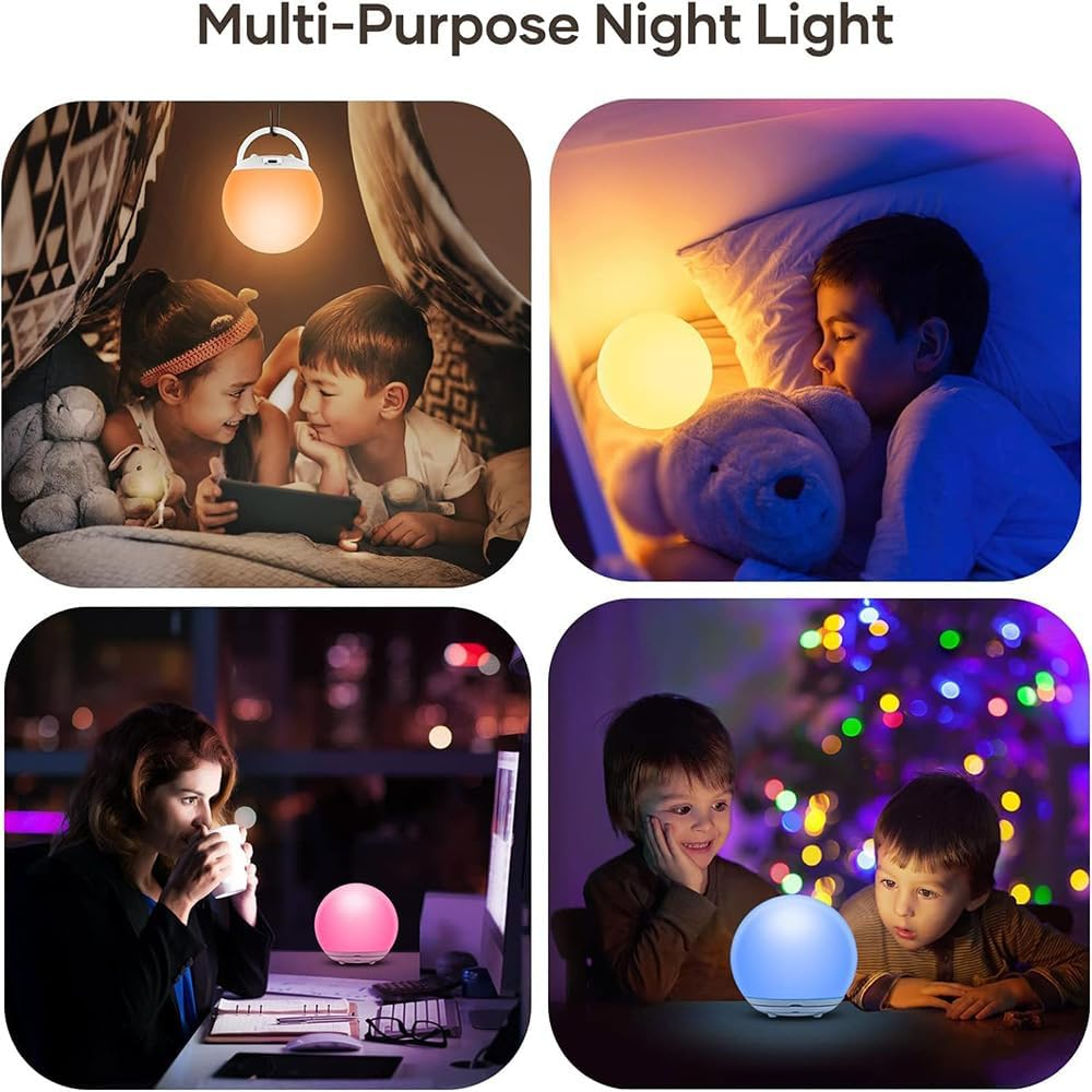 Portable Egg Shaped Night Light for Kids, Dimmable LED Touch Lamp with RGB & Warm White Modes, Rechargeable Silicone Table Lamp with Hidden Handle, Nursery Bedroom Decor, Baby Girl Boy Gifts image number 3