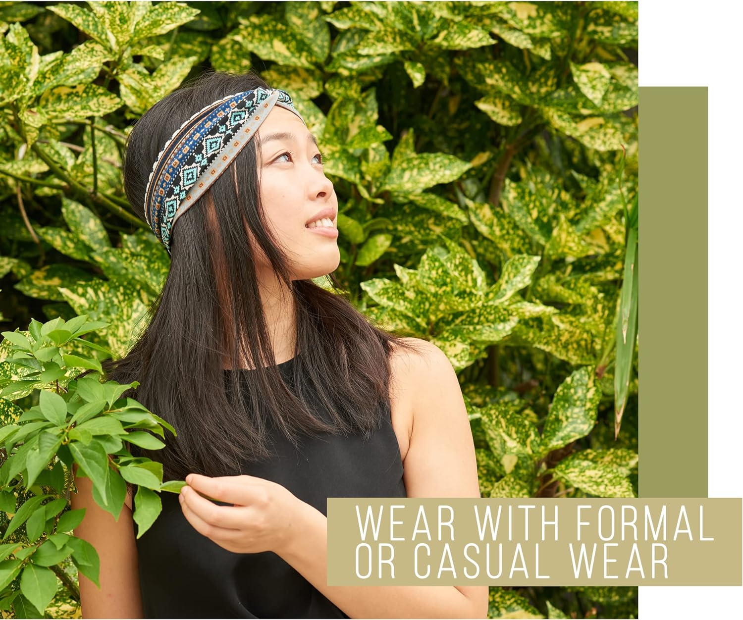 Boho Twist Headbands for Women - Cotton Stretch Elastic Turban Headband Hair Band Hairband Ottoman Print - Navy image number 5