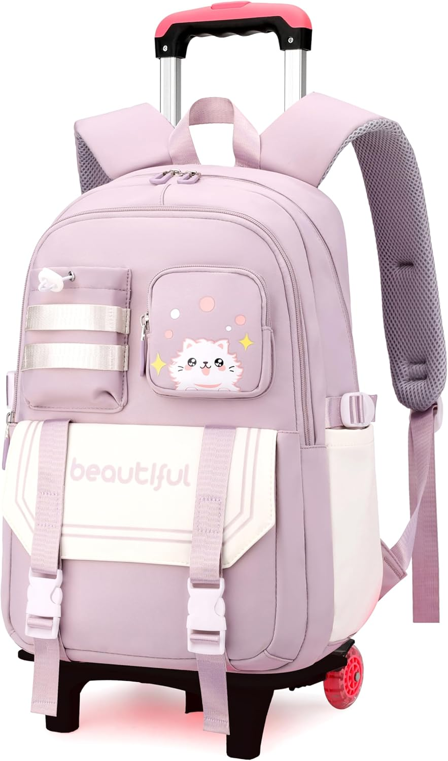 ETAISHOW Cat Print Rolling Backpack for Girls Kids Backpack with Wheels Roller Bookbag Trolley School Bag Wheeled Bag image number 3