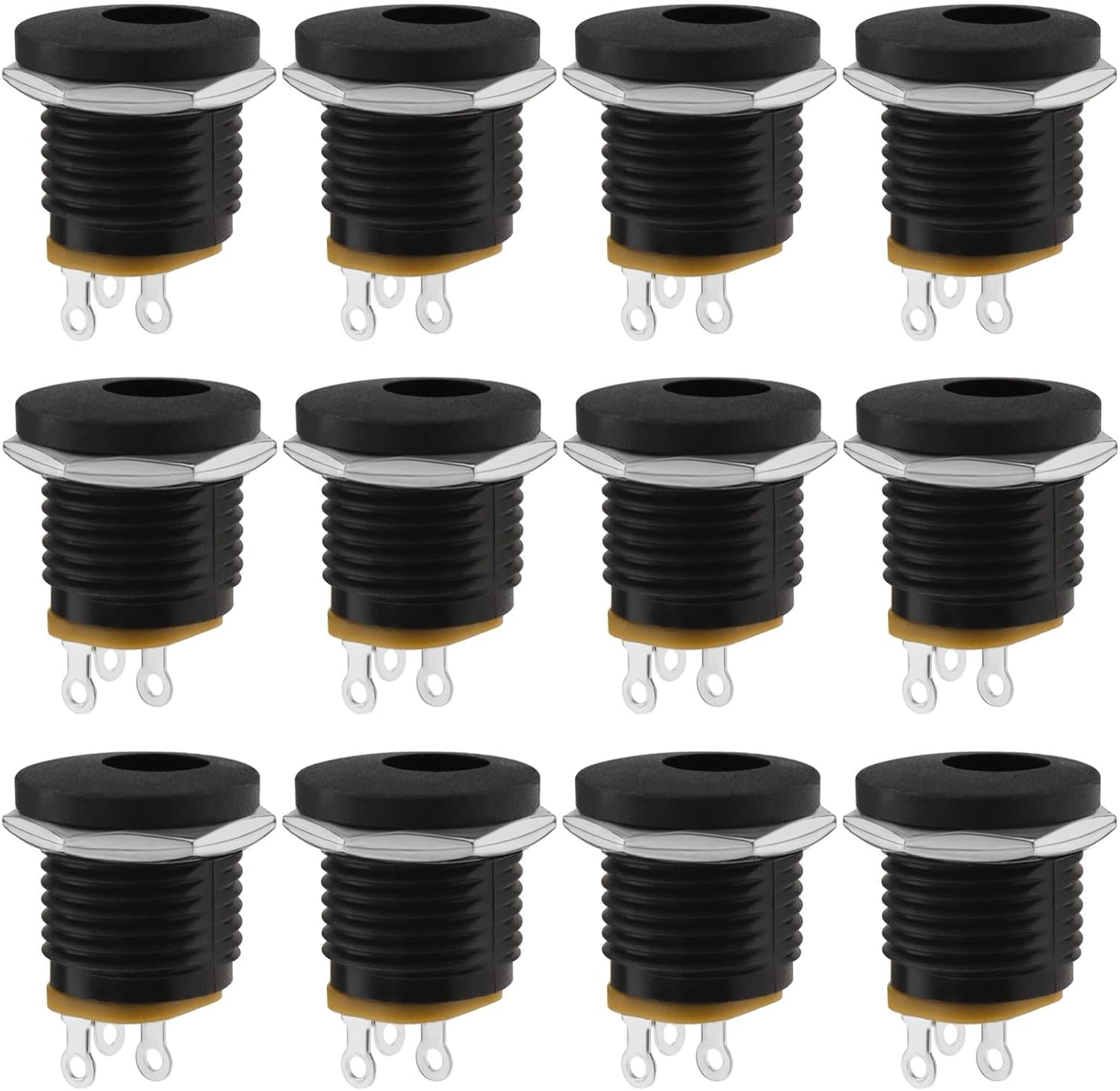 Emagtech 30Pcs 3 Pin DC Power Jack Socket Female Metal round Panel Jack Socket Suitable for MP3 MP4 Music Players 2.1Mm X 5.5Mm Black