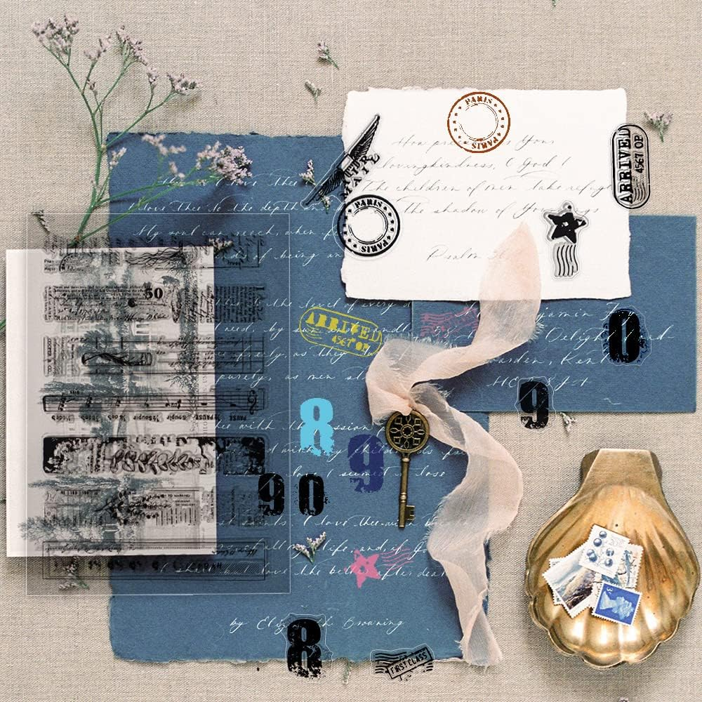 4 Themes 34Pcs Clear Stamps, Retro Rubber Clear Stamp, Transparent Silicone Clear Stamps Seal for DIY Scrapbooking Card Making Decoration, Style A