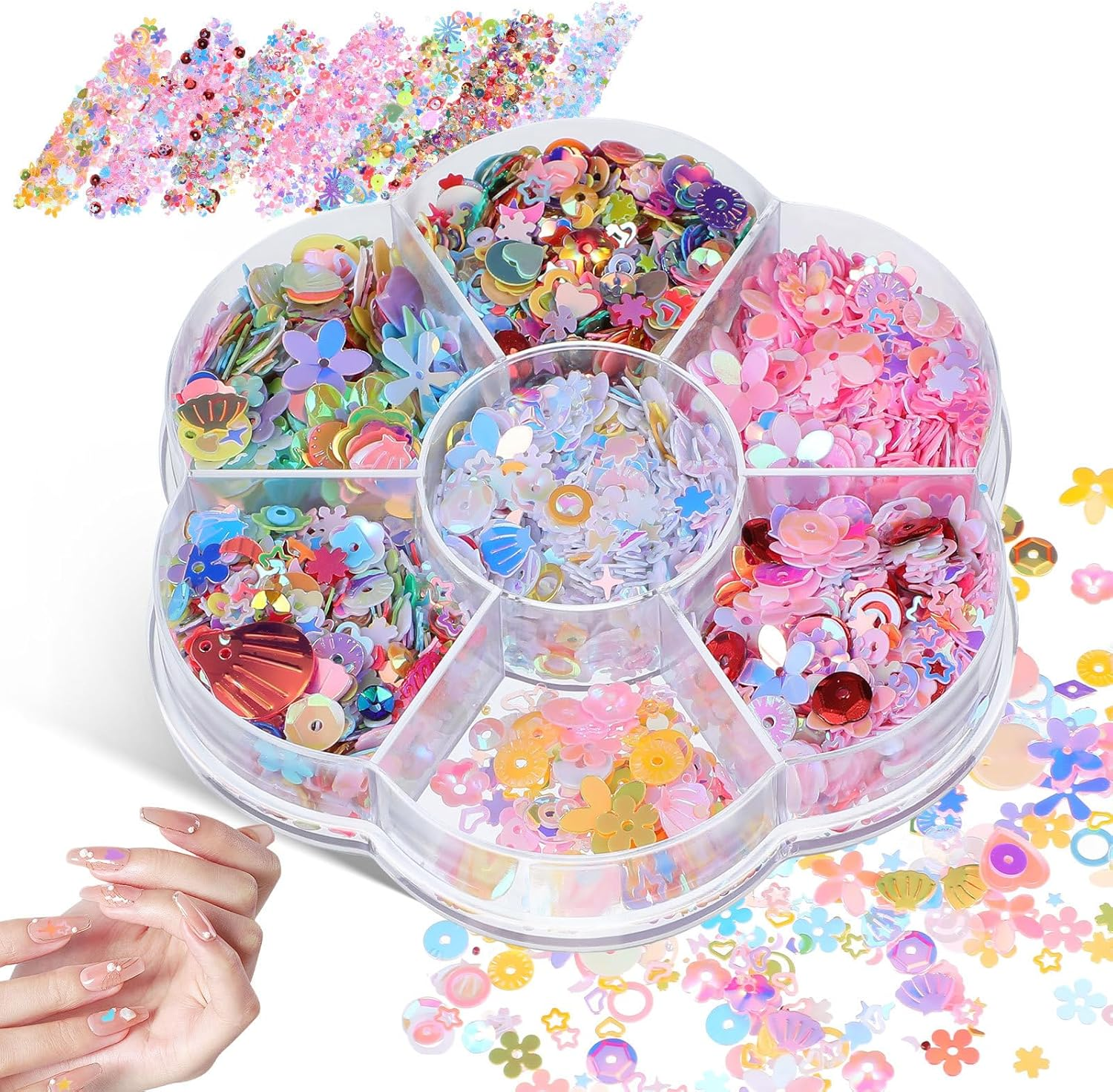 WRITWAA Iridiscent Sparkly Craft Sequins for Embroidery and DIY Nail Art, Assorted Irregular Shapes and Colors, 2-Box Set Decorative Sequins for Clothing and Kids&rsquo; Crafts image number 1
