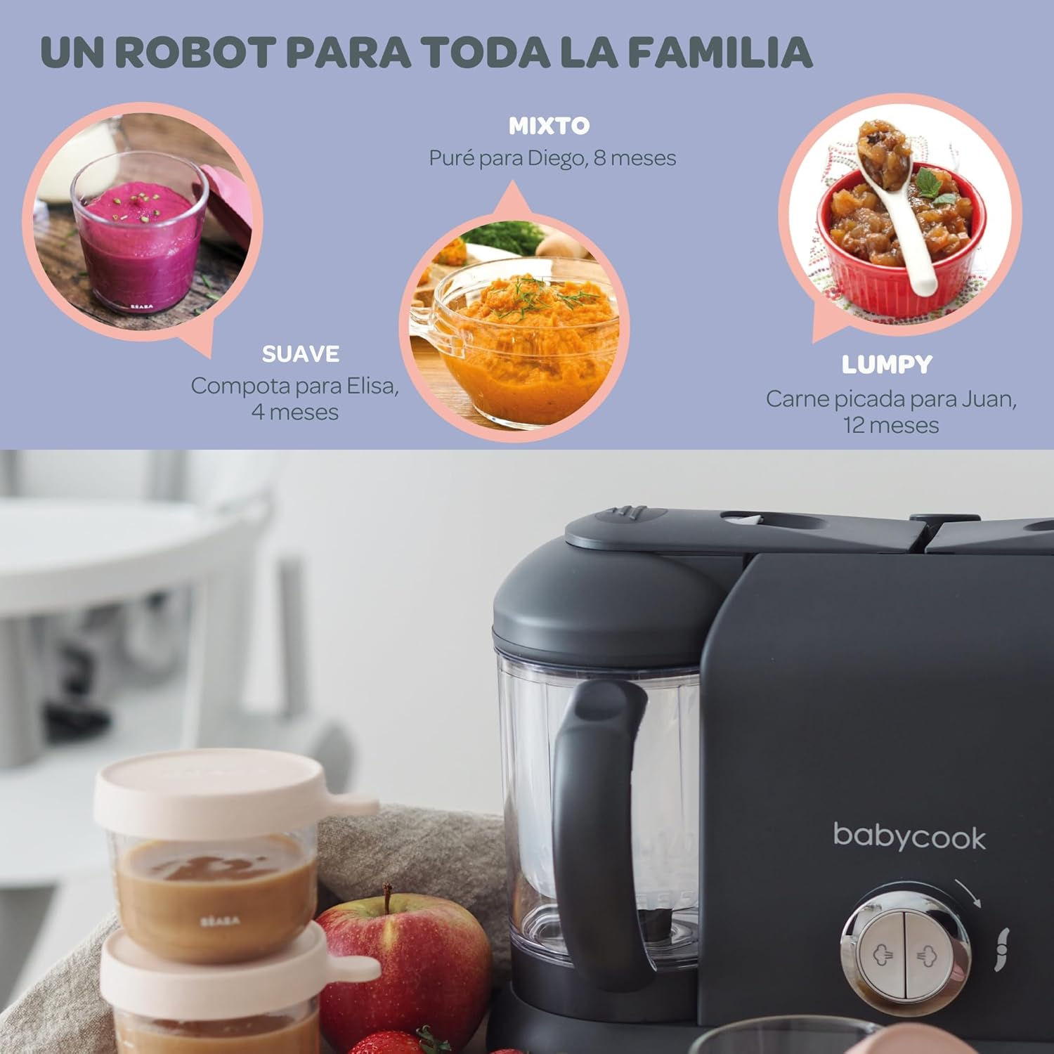 B&eacute;aba Babycook Duo Food Processor 4-In-1 Mixer Quick Steam 15 Min Diversification Food Small Pots Baby House XXL Capacity 2200 Ml Dark Grey, 912952, Dark Grey image number 2