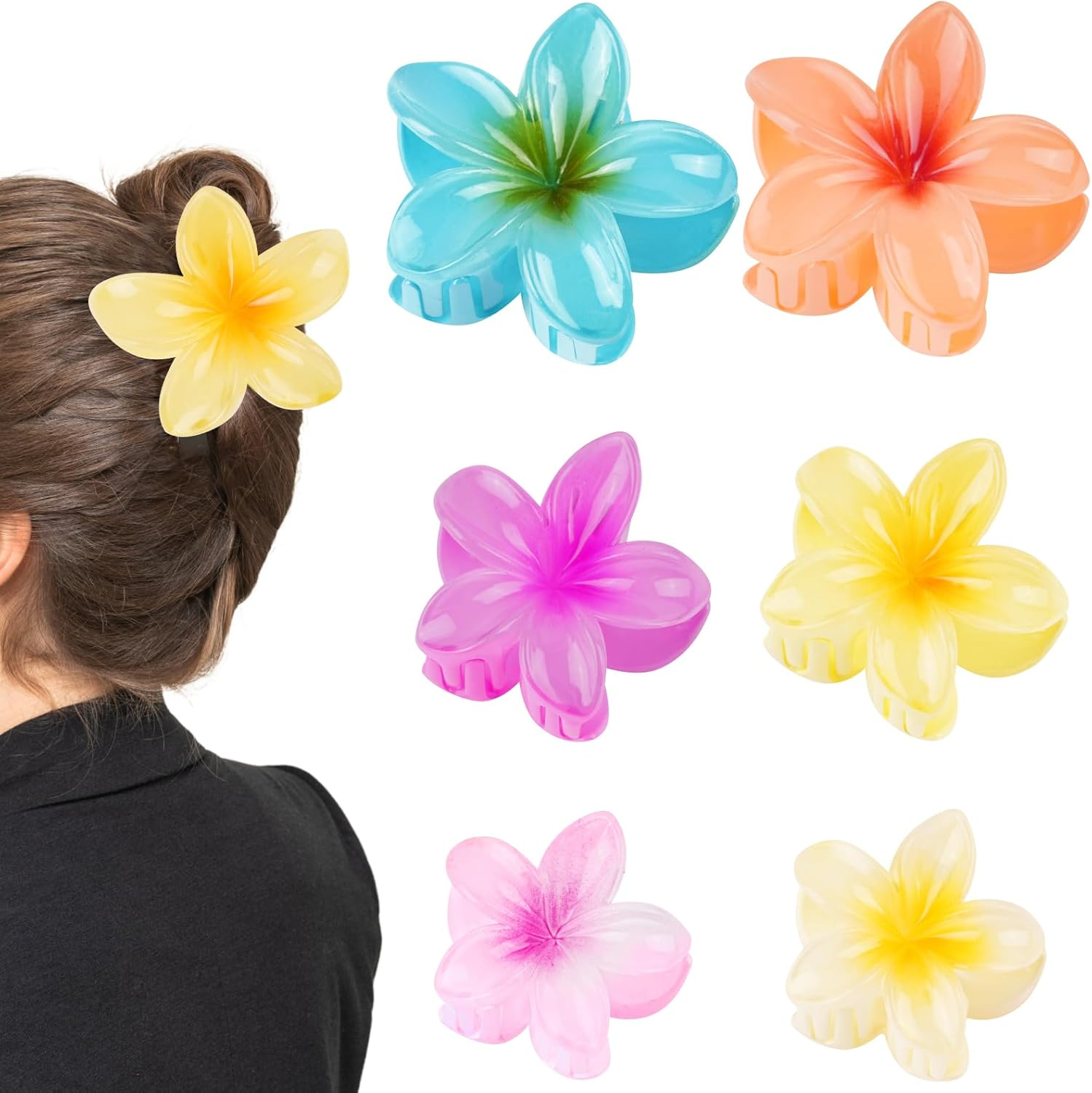 Alaoo Flower Hair Clip, Pack of 6 Hair Clips, Flower Hair Claw Clips, Hawaiian Plumeria Hair Accessories, Non-Slip Hair Clip, Flower, Hair Accessories for Women, Thick/Thin Hair, Holiday Gifts image number 5