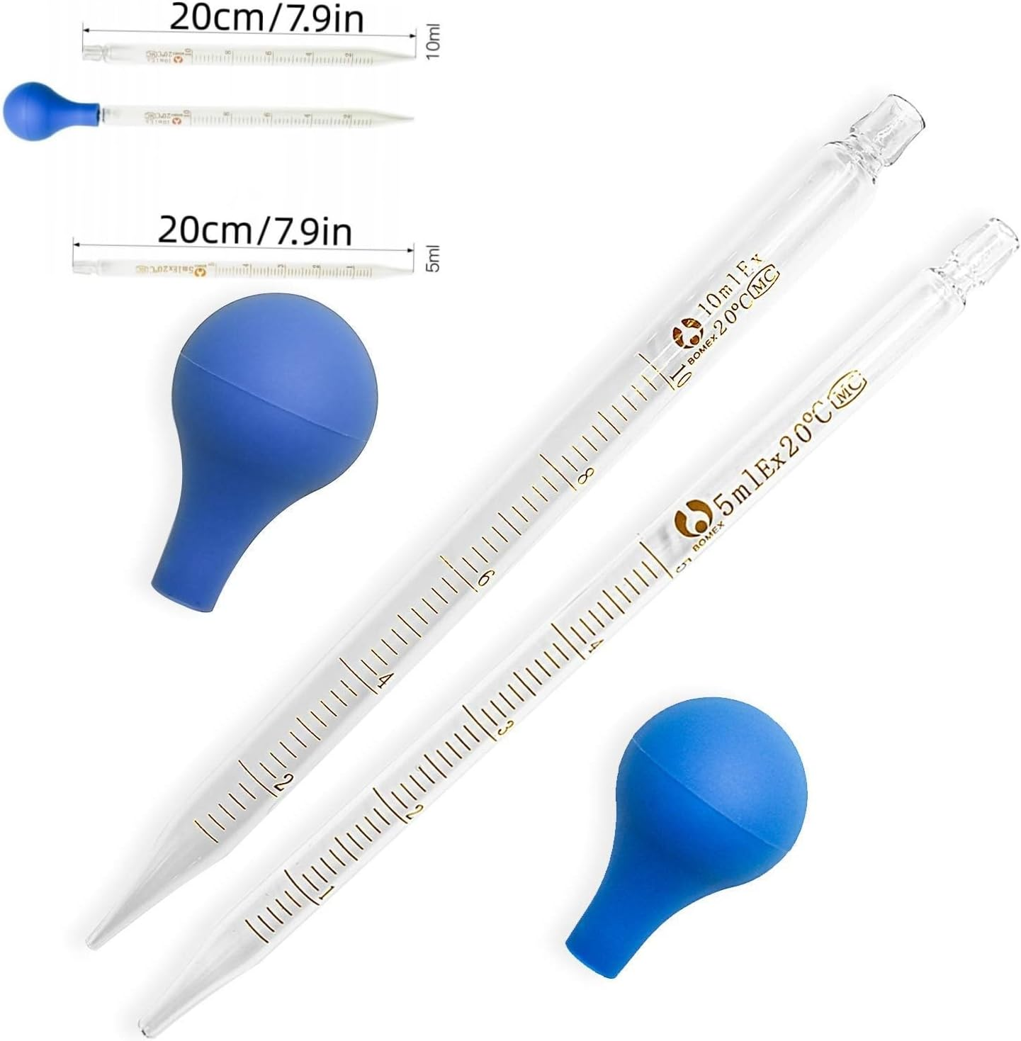 Beiqilian 6 Pieces Glass Pipettes Graduated Dropper, 5Ml/10Ml Glass Pipettes Graduated Dropper,Long Glass Pipette Dropper with 6 Rubber Caps and 1 Pcs Droppers Brush,Used to Transfer Liquids
