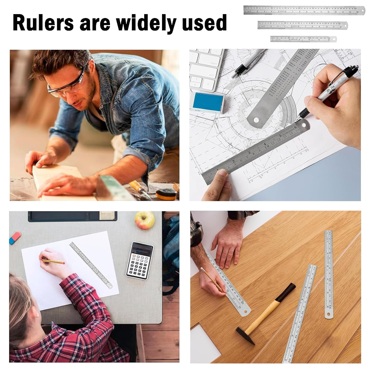 Treayes Metal, Sewing, Scale Ruler - 3 Pieces Stainless Steel Ruler, 12 Inch(30Cm) + 8 Inch(20Cm) + 6 Inch(15Cm), Perfect Straight Edge for Easy Measurements image number 1